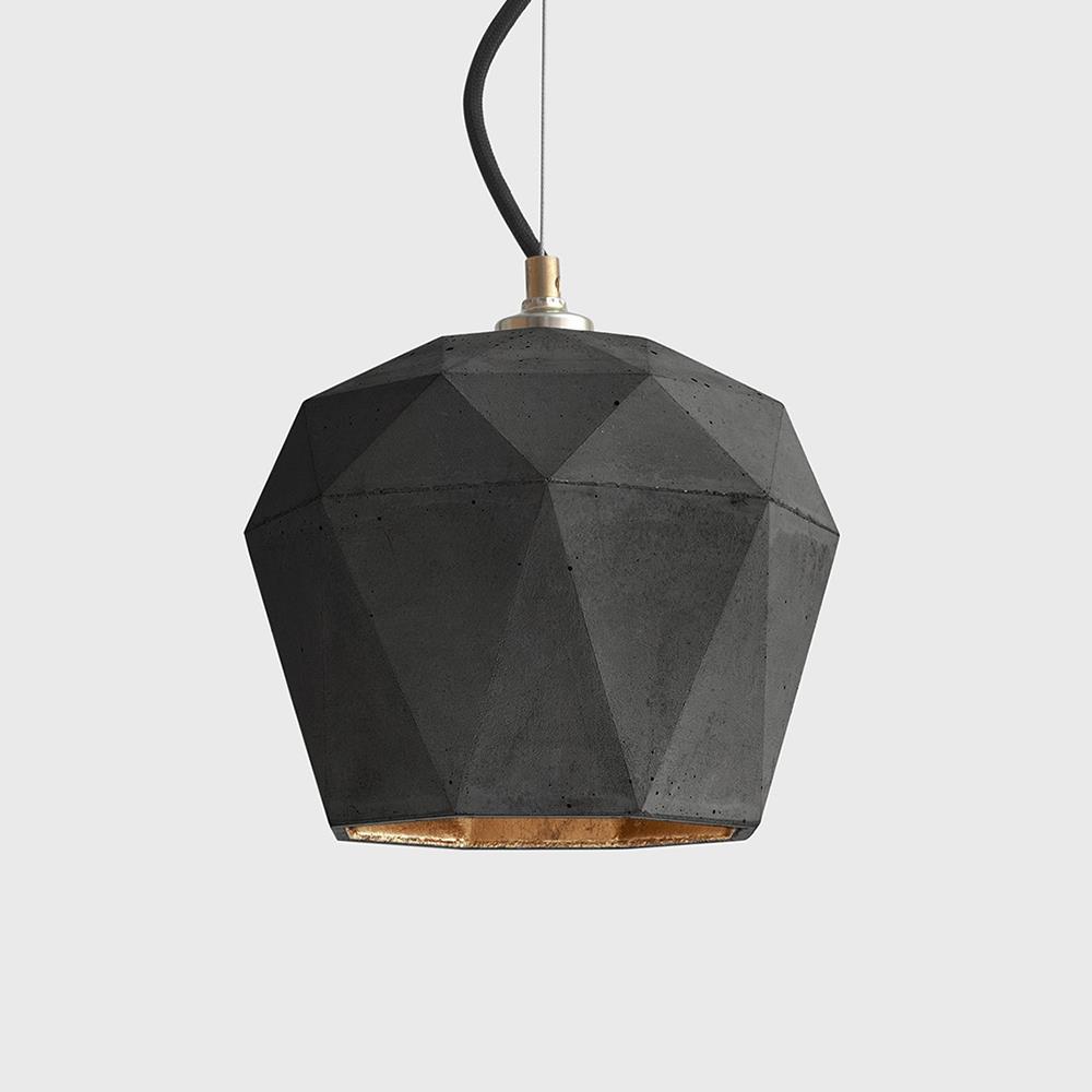 Gant Lights Concrete Bud Pendant Large Dark Grey Concrete Gold Black Designer Pendant Lighting