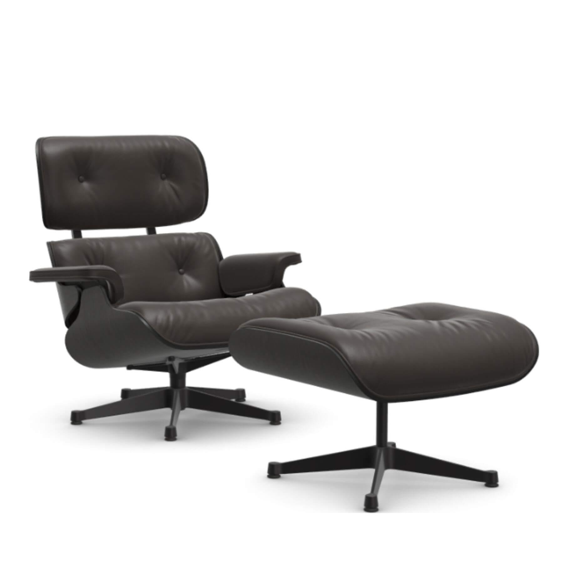 Vitra Eames Classic Lounge Chair Black Ash Leather Natural F Chocolate Polished Black With Ottoman Designer Furniture From Holloways Of Ludlow