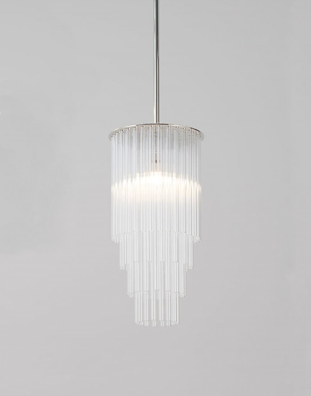 Tom Kirk Disc Pendant Clear Glass 87cm Drop Polished Nickel Silver Designer Pendant Lighting