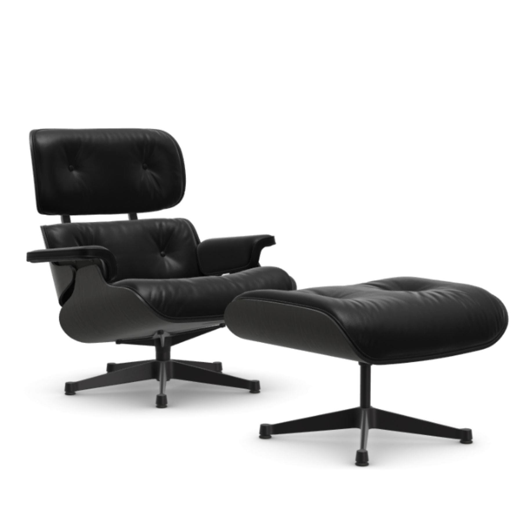 Vitra Eames Lounge Chair Black Ash Leather Natural F Nero Polished Black With Ottoman Designer Furniture From Holloways Of Ludlow