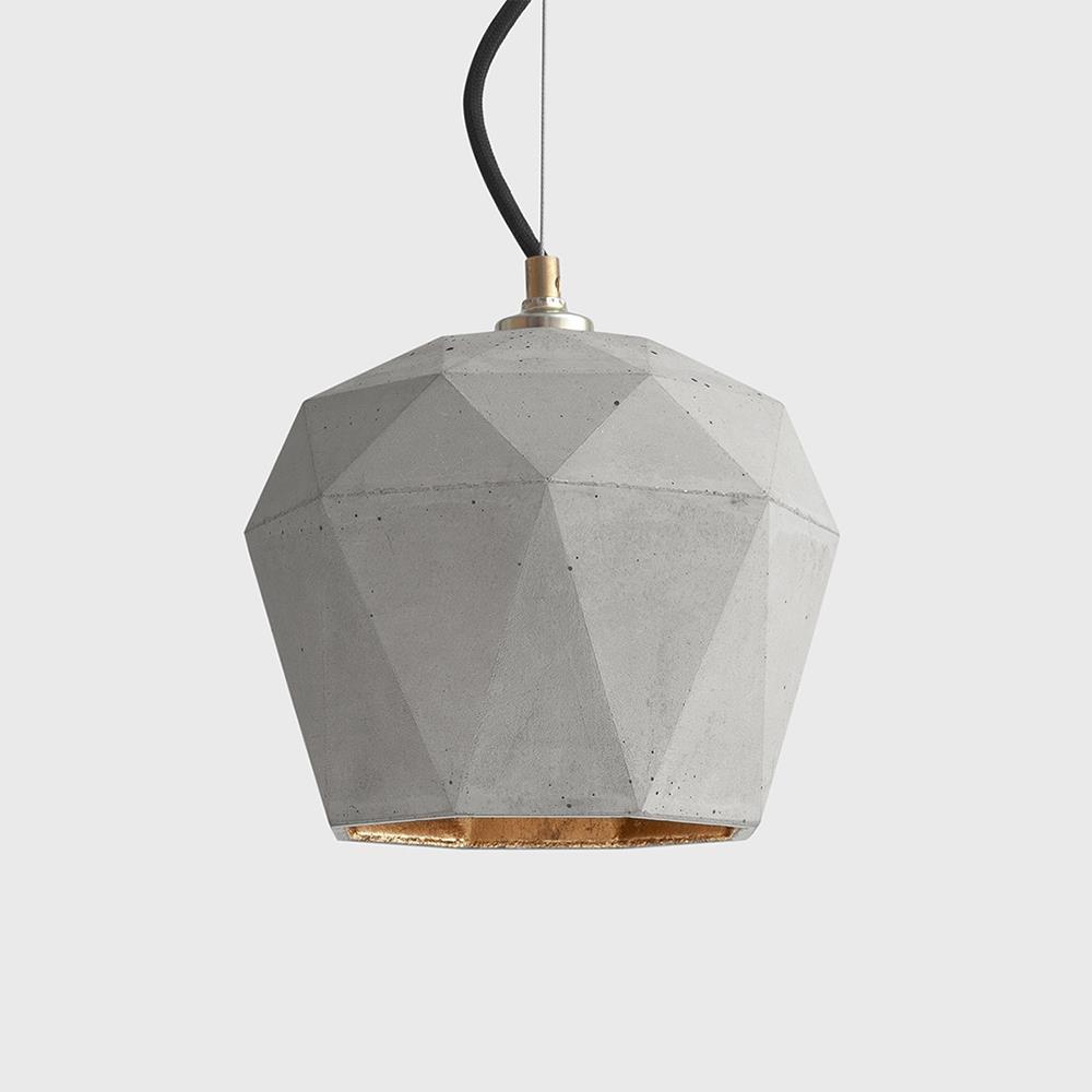 Concrete Bud Pendant Small Light Grey Concrete Gold