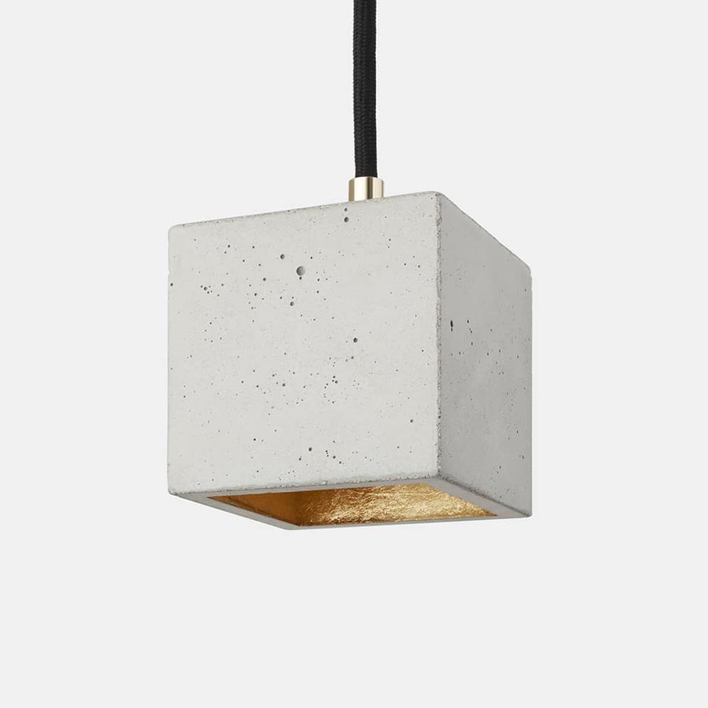 Concrete Cubic Pendant Large Light Grey Concrete Gold Graphite Grey