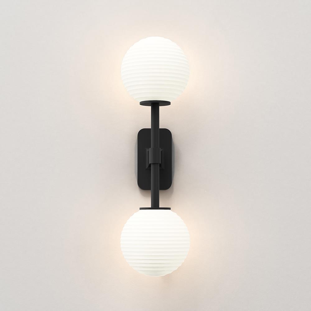 Tacoma Double Wall Light Black White Ribbed Glass