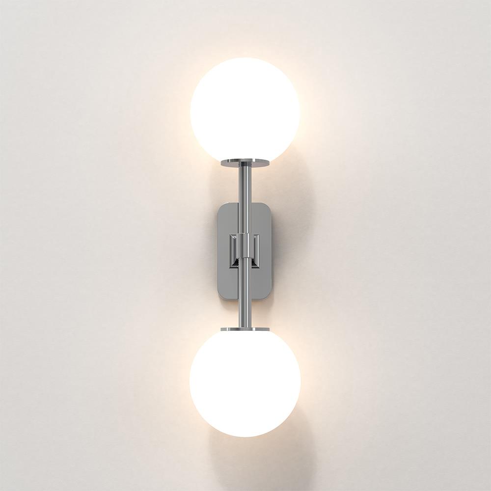 Tacoma Double Wall Light Chrome White Glass