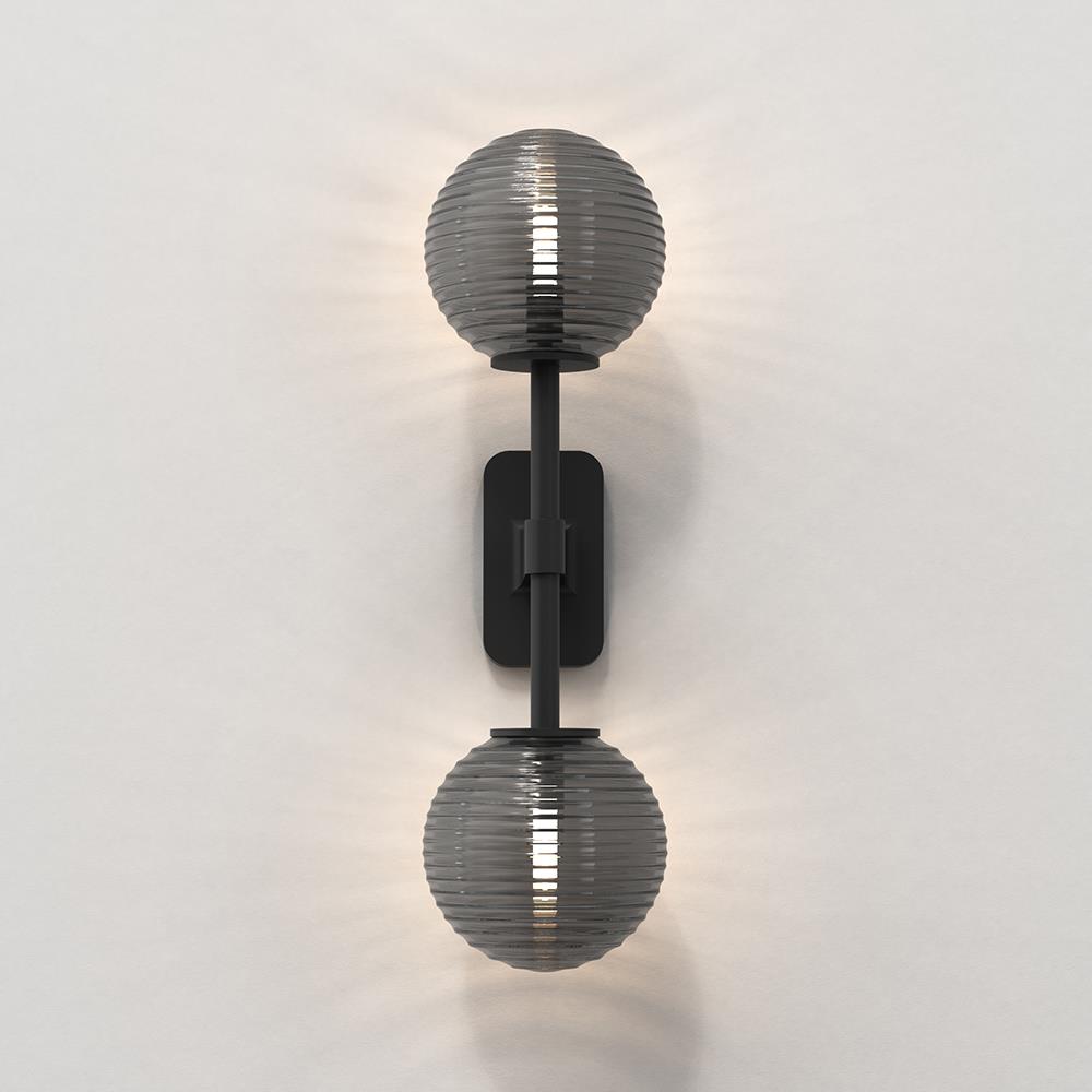 Tacoma Double Wall Light Black Smoked Ribbed Glass