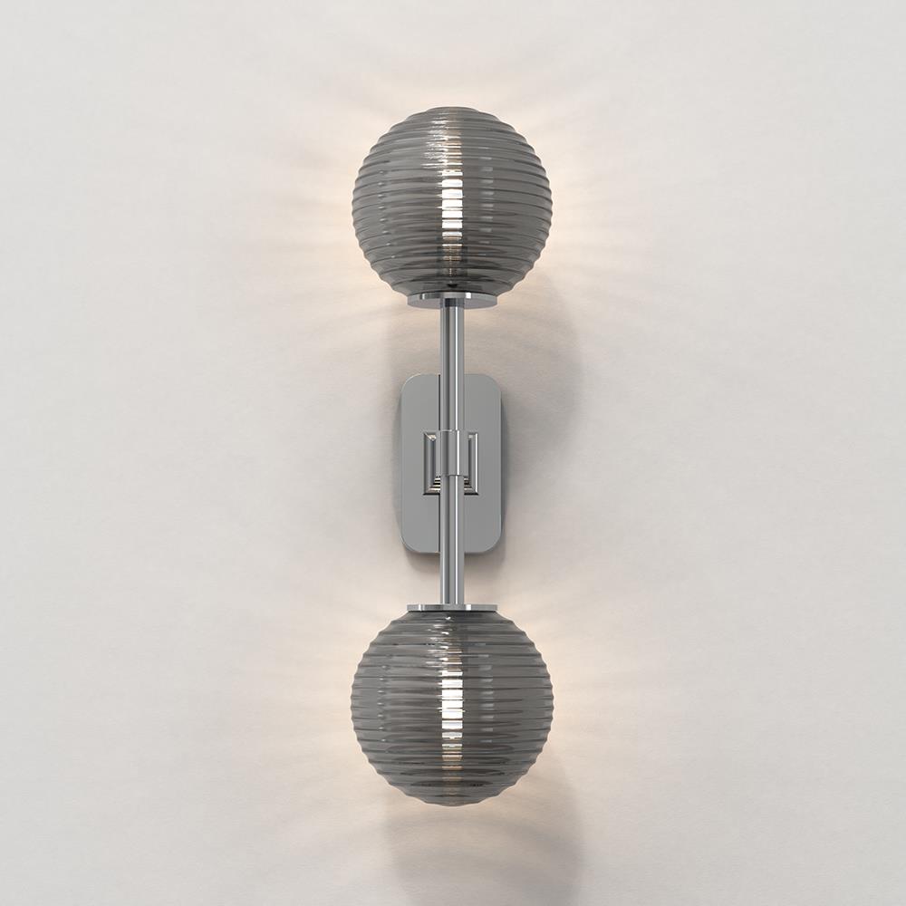 Tacoma Double Wall Light Chrome Smoked Ribbed Glass