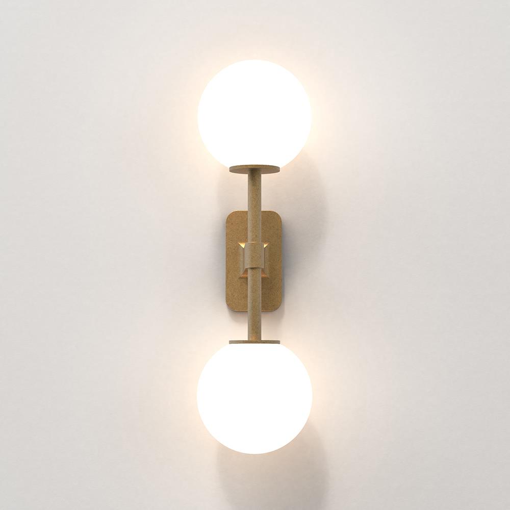 Tacoma Double Wall Light Antique Brass White Glass