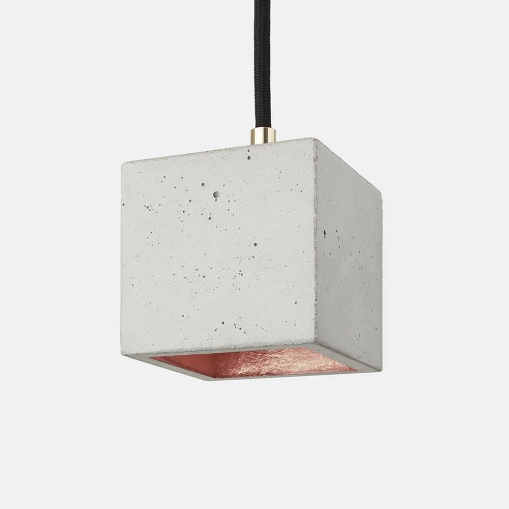 Concrete Cubic Pendant Small Light Grey Concrete Copper Graphite Grey