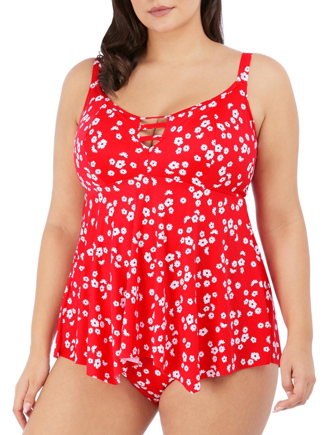 Make sure your swimwear reflects your feminine charms by choosing the Plain Sailing collection by Elomi with its captivating floral prints. This tankini top features a modest scoop neckline with a surprising cutout in the centre, subtly accentuating your decolletage. The softly lined cups are non-wired for ultimate comfort. Your midsection is covered by an utterly charming flare-out hem, adding to the trendy style. The adjustable shoulder straps and a pull-on design make sure that this tankini is as comfortable as it is lovely.  Scoop neckline with cut-out detail in the centre Feminine flare-out bottom Flower print throughout Seamless foam cups Non-padded Non-wired Adjustable shoulder straps Pull-on design Country of origin: Sri Lanka Composition: 81% Polyamide &pipe; 19% Elastane Listed in UK sizes  59282-103948-1361209 ES7271  Non-Padded Tankini Top