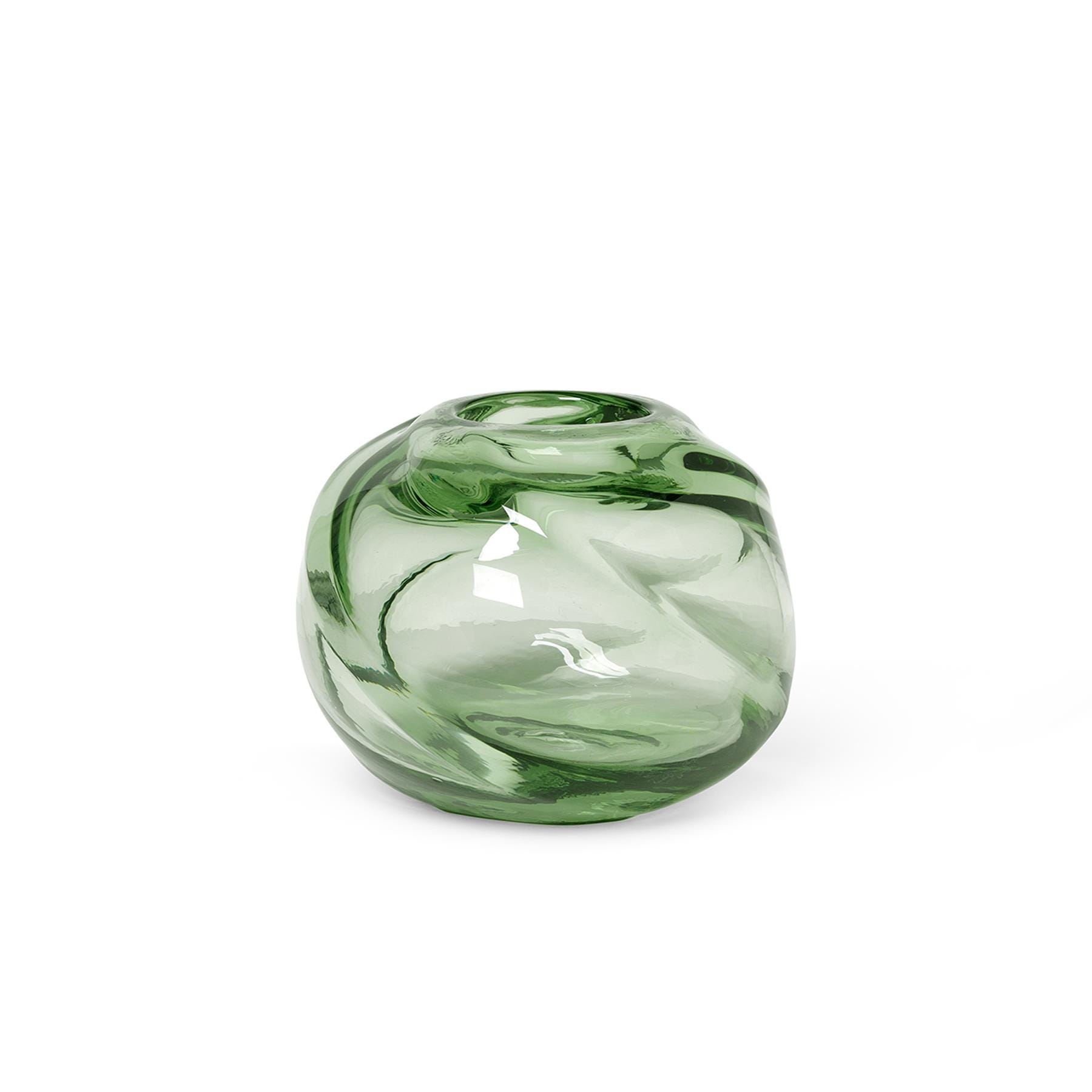 Ferm Living Water Swirl Vase Round Recycled Clear Recycled Mouth Blown Glass Green