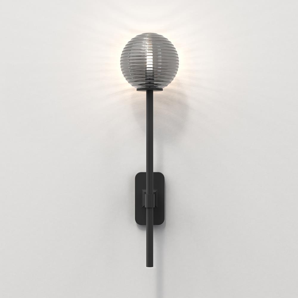 Tacoma Wall Light Large Black Smoked Ribbed Glass