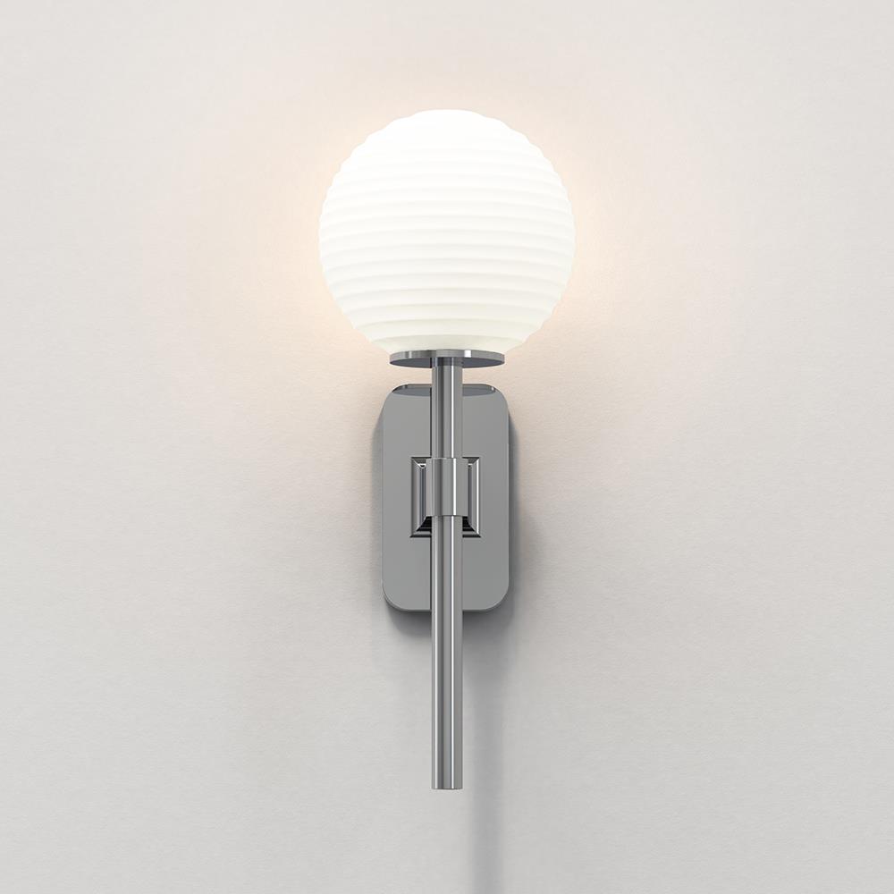 Tacoma Wall Light Small Polished Chrome White Ribbed Glass