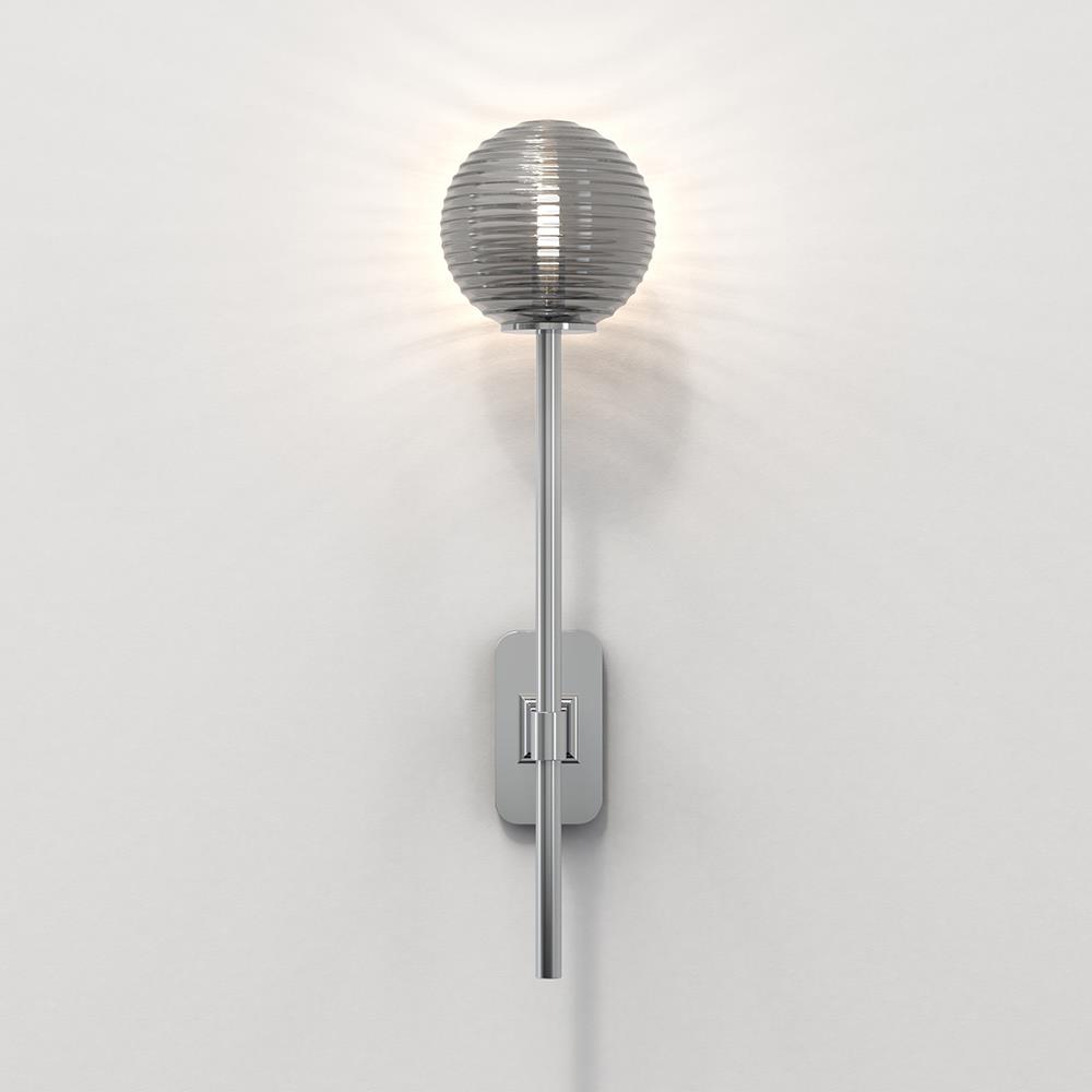 Tacoma Wall Light Large Polished Chrome Smoked Ribbed Glass