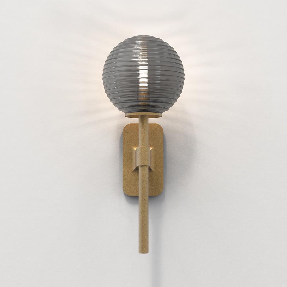 Tacoma Wall Light Small Antique Brass Smoked Ribbed Glass