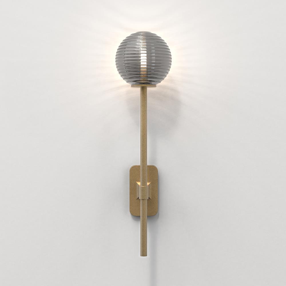 Tacoma Wall Light Large Antique Brass Smoked Ribbed Glass