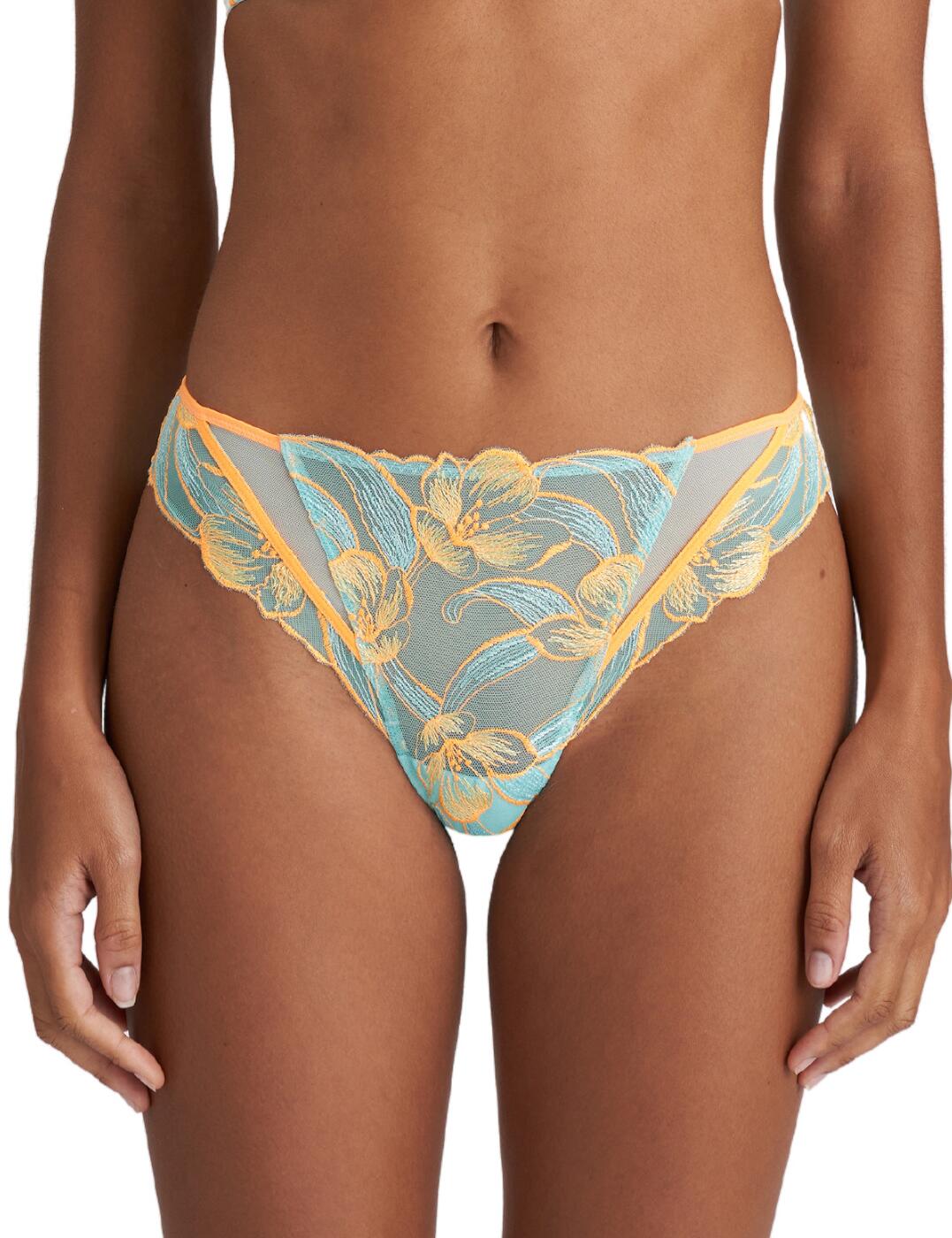 These Rio briefs from Marie Jo's Georgia range are absolutely perfect for your lingerie collection. This design is stunning and sexy and still moderate with its opaque rear and moderate coverage and the semi-sheer panelling on the front of this piece. These briefs have a flattering low-rise waist and a soft and comfortable material ideal for everyday wear. This brief features a gorgeous eye-catching floral design with scalloped edges which creates that flirty and sexy touch. To complete this look, snap up the matching coordinates available from Marie Jo's Georgia line.  Rio briefs Moderate rear coverage Opaque rear for modesty Comfortable material Semi-sheer panelling Neon hues Low-rise waist Embroidered floral detail Scalloped edges Matching coordinates available Composition: 61% Polyamide &pipe; 19% Polyester &pipe; 11% Elastane &pipe; 9% Cotton Listed in UK sizes  59354-104028-1358873 0502600 Brief
