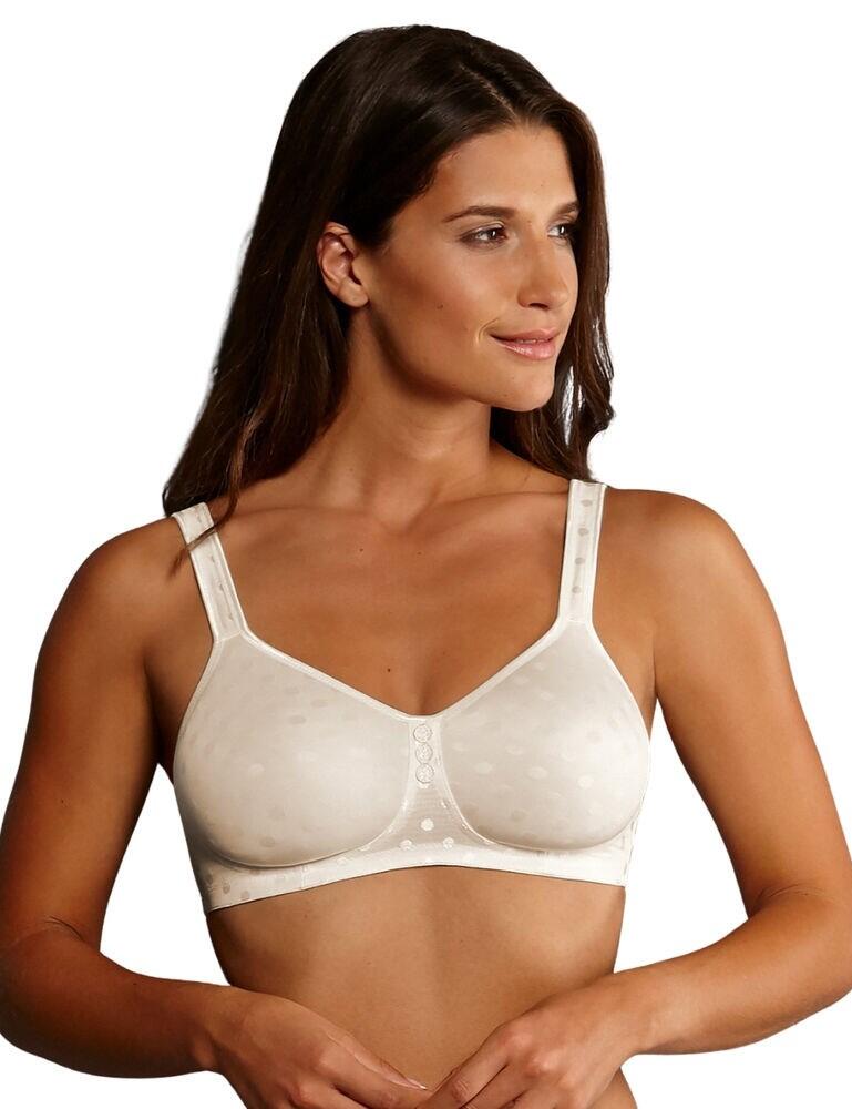This post-mastectomy bra from Anita Care's Airita range provides the perfect comfort you need. This is the perfect bra for every day, with air-permeable dot jacquard and spacer cups to create a unique feel-good climate. Breathable spacer fabric creates a natural shape concealing any unevenness. The wide adjustable straps paired with the wireless cups ensure a comfortable fit while releasing pressure on the shoulders. Elegant detailing in the centre adds a feminine touch just when it is needed.