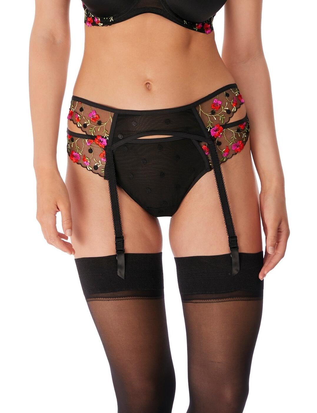 The Awakening range at Freya is sure to do just that with this delicately stunning suspender belt! The centre front is a spot embroidery on a semi-sheer fabric, while the sides have a sheer decorative bright floral embroidery with scalloped edging. The waistband is elasticated for a great fit to your waist, whilst the hook and eye closure at the back adds an extra unique support. The suspender straps are adjustable with a satin ribbon and gold detail to finish.  Delicate suspender design Spot and floral embroidery Sheer and opaque sections Elastic waistband Hook and eye closure at rear Adjustable suspender straps Composition: 46% Nylon/Polyamide &pipe; 21% Elastane &pipe; 33% Polyester Listed in UK sizes  48211-87671-1172961 5339 Suspender Belt