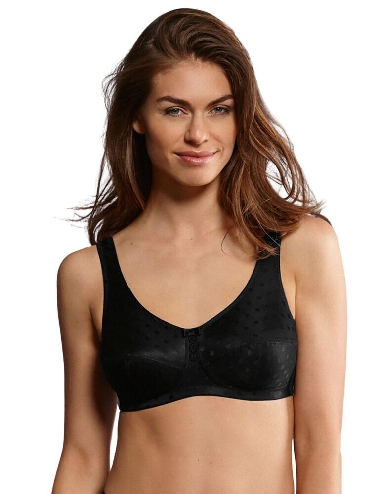 Get ultimate comfort from this post-mastectomy bra from Anita's Airita range. With airy lightweight jacquard material offering gentle support to the non-wired cups. This bra features a breathable structure regulating the climate of your skin. Delicate embroidery and shimmering dots add a feminine touch. Adjustable straps create a perfect fit, made wider to release pressure on your shoulders. The hook and eye closure to the back ensures a secure and comfortable all-day wear.