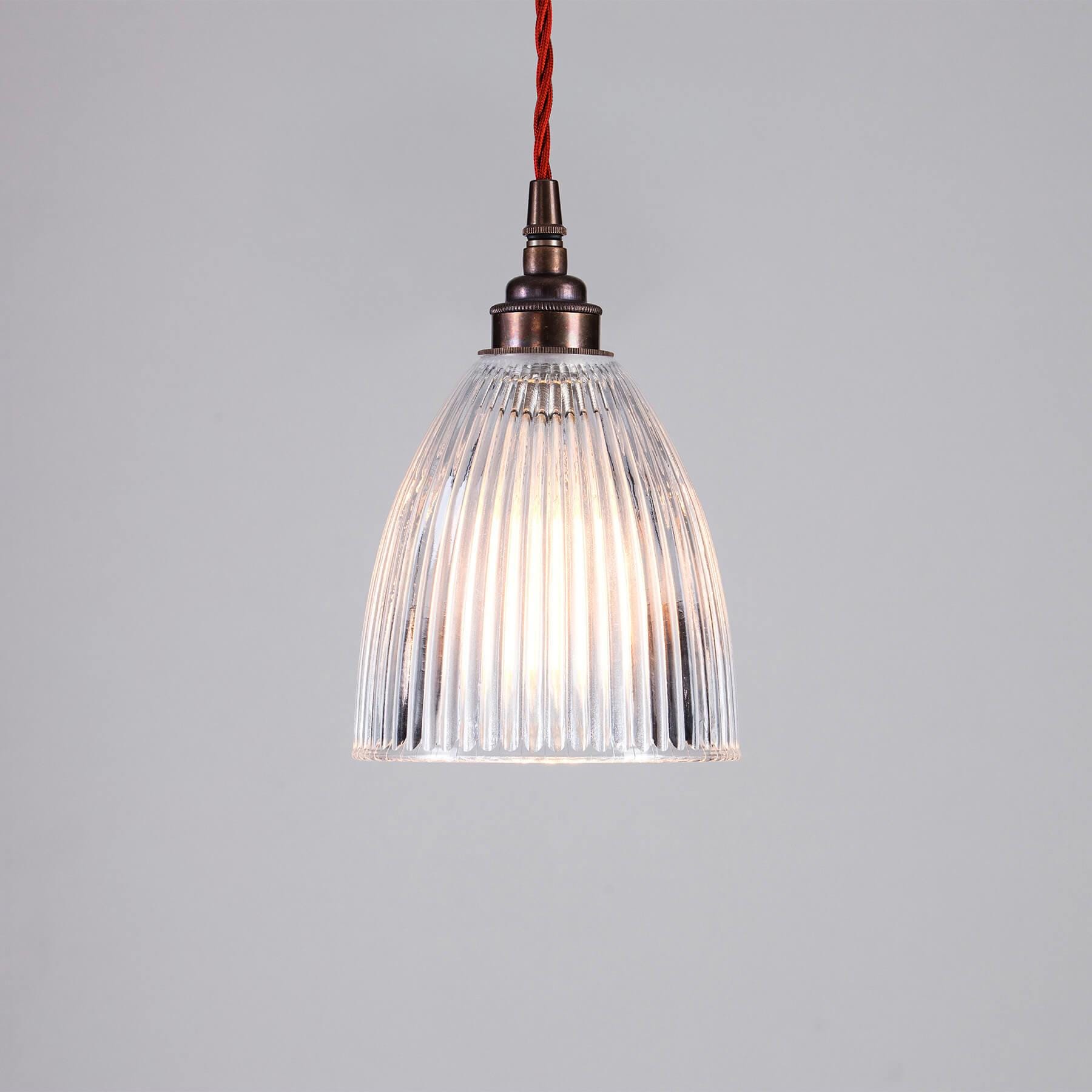 Old School Electric Black Friday Exclusive Elongated Prismatic Pendant Light With Coloured Flex Small Antique Brass Fittings And Red Flex Clear