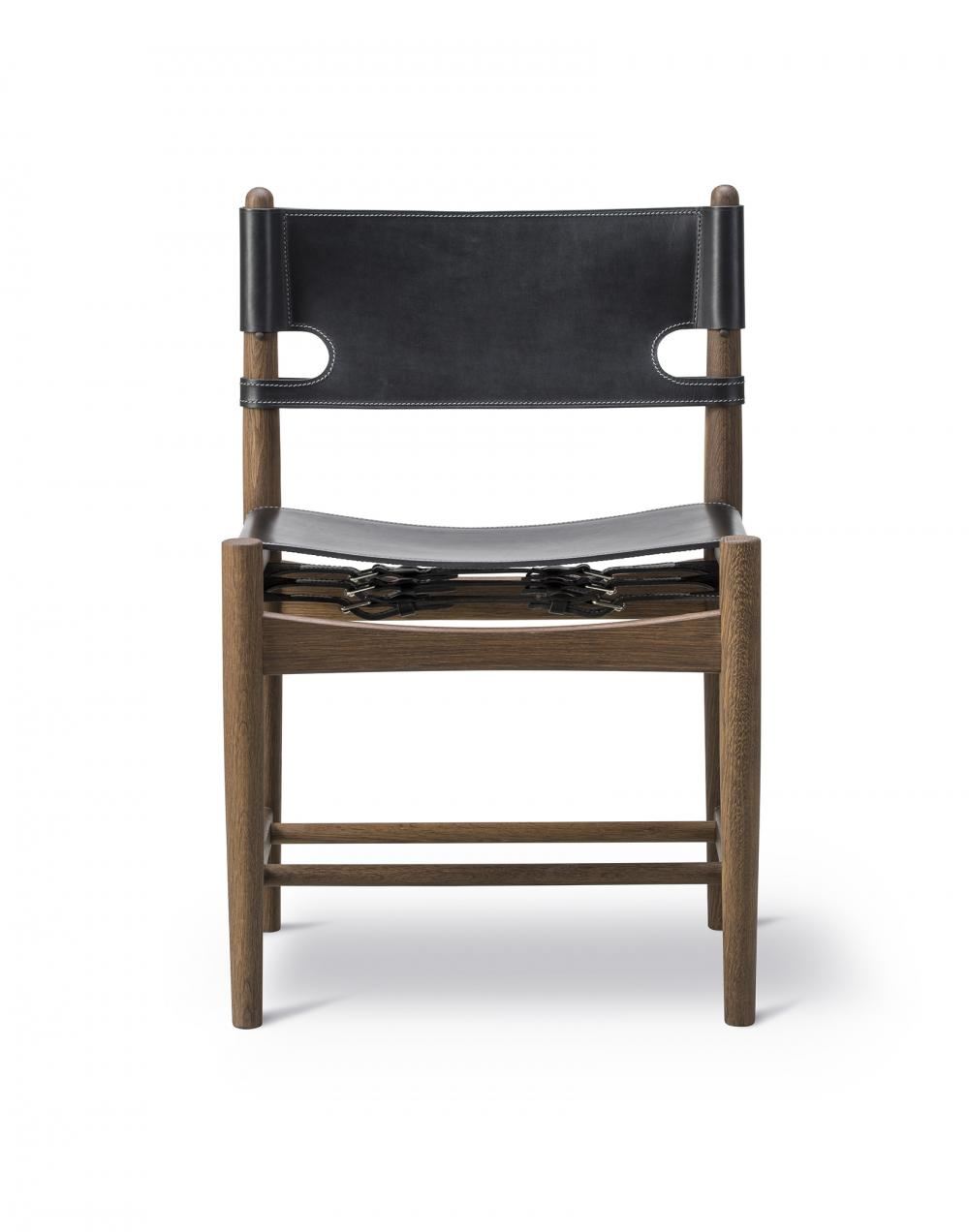 Spanish Dining Chair Oiled Oak Black Leather
