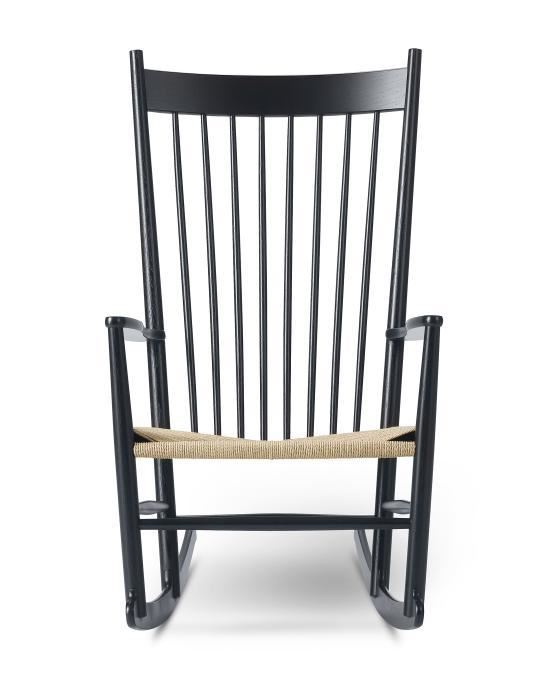Wegner J16 Rocking Chair Black Lacquered Oak Black Paper Yarn