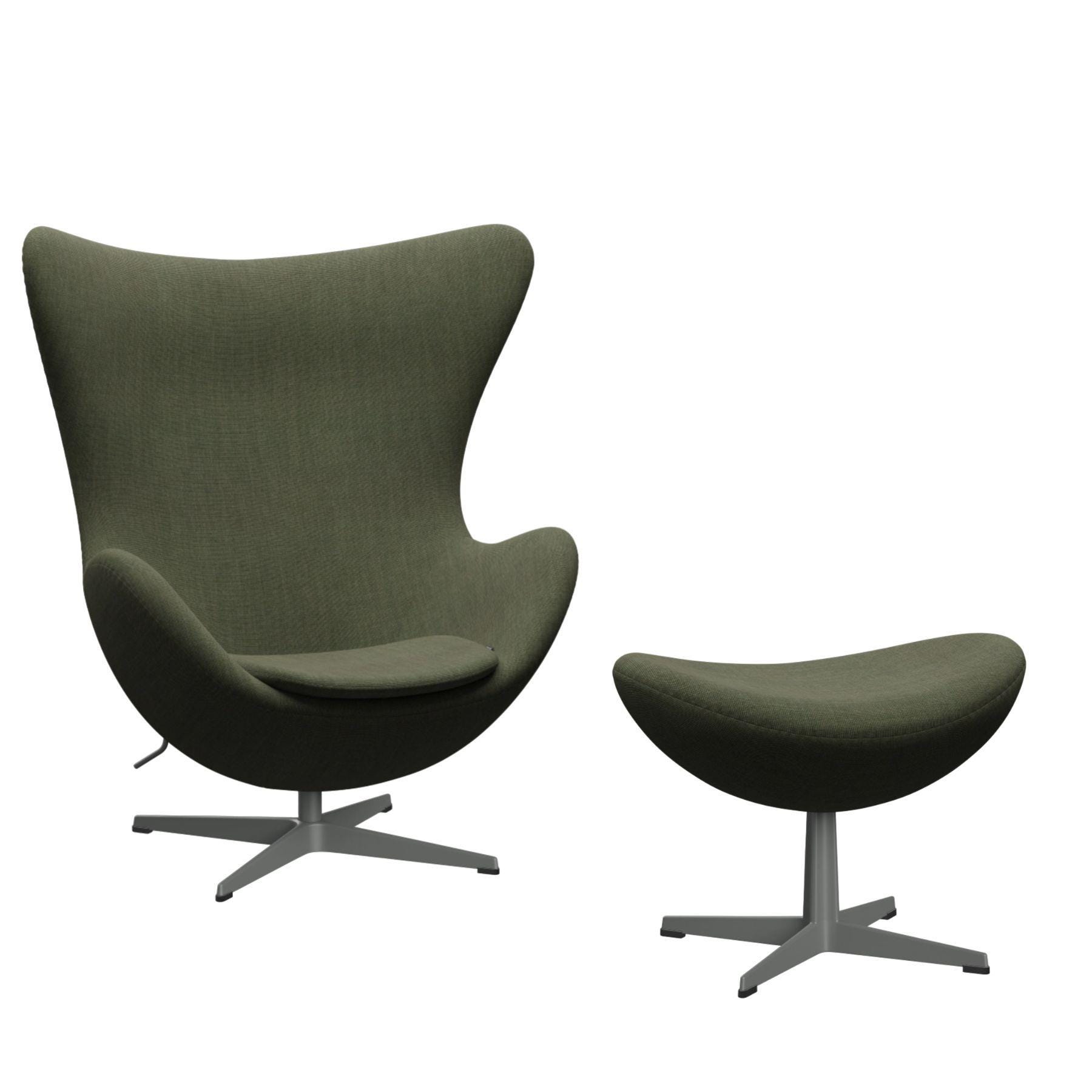 Fritz Hansen Egg Lounge Chair With Footstool Silver Grey Canvas Moss Green Designer Furniture From Holloways Of Ludlow