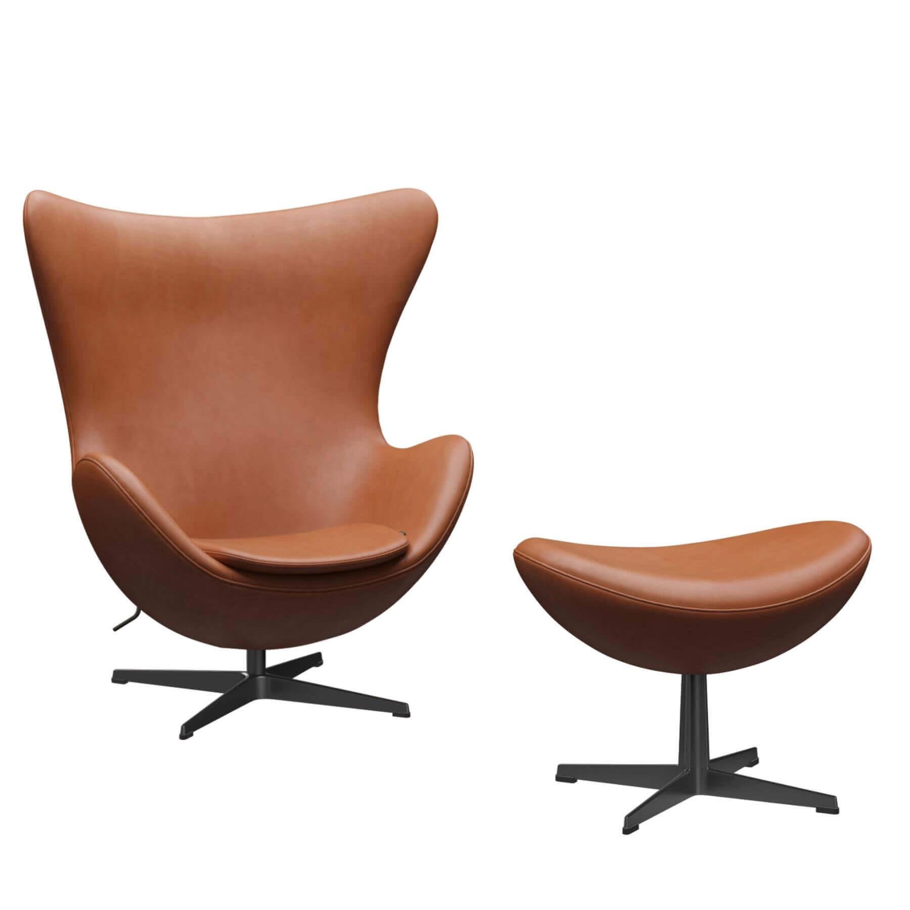 Fritz Hansen Egg Lounge Chair With Footstool Black Base Grace Leather Walnut Brown Designer Furniture From Holloways Of Ludlow