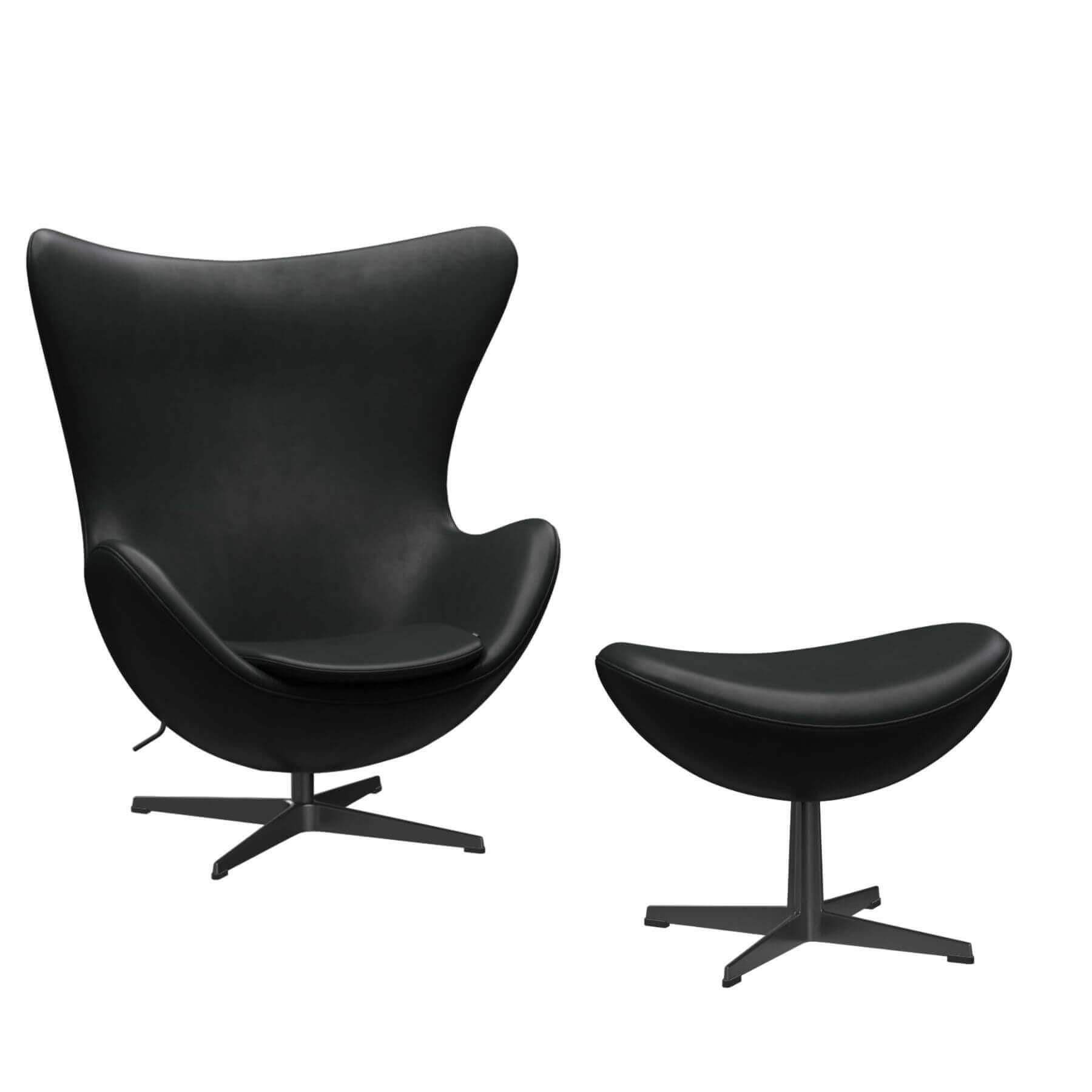 Fritz Hansen Egg Lounge Chair With Footstool Black Base Brace Leather Black Designer Furniture From Holloways Of Ludlow