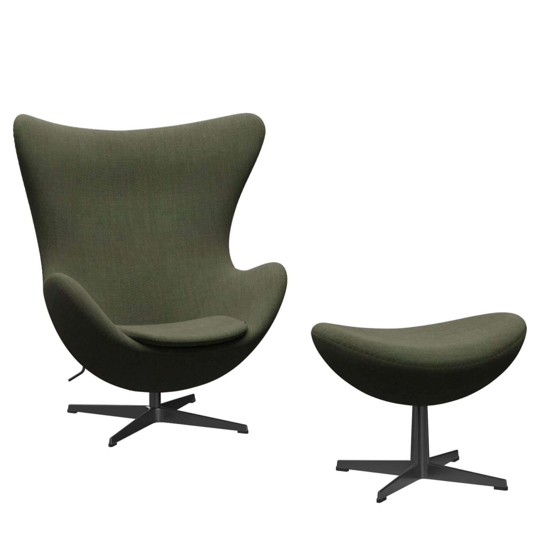Fritz Hansen Egg Lounge Chair With Footstool Black Base Canvas Moss Green Designer Furniture From Holloways Of Ludlow