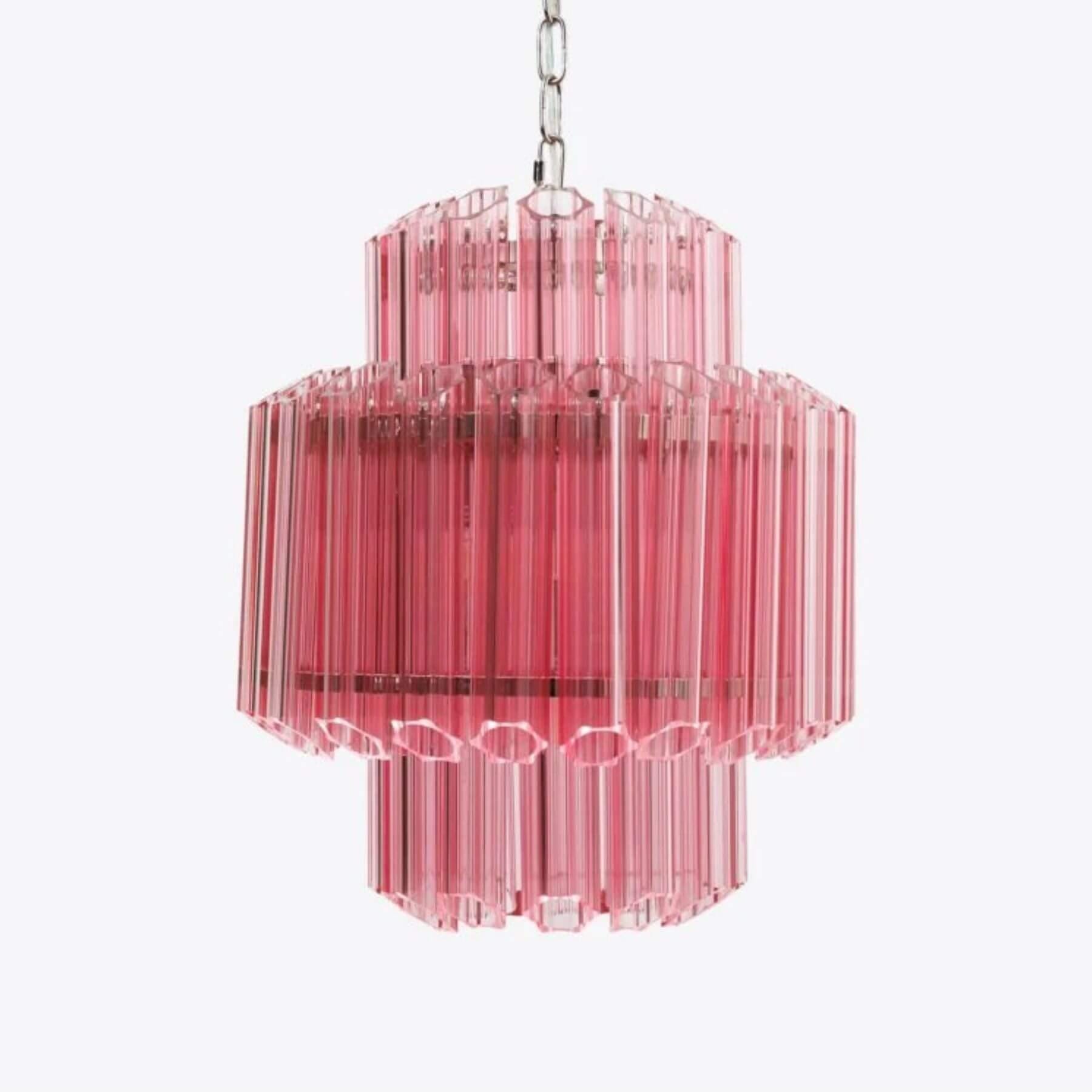 Pure White Lines Piccolo Palermo Chandelier Polished Nickel Pink