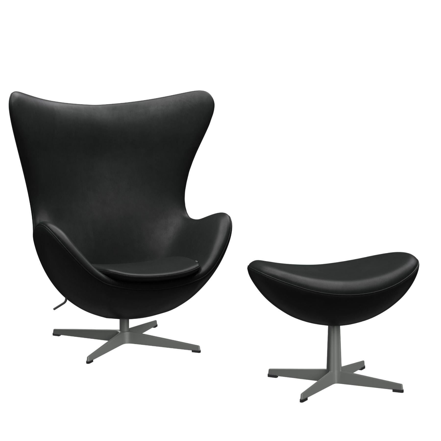 Fritz Hansen Egg Lounge Chair With Footstool Silver Grey Brace Leather Black Designer Furniture From Holloways Of Ludlow