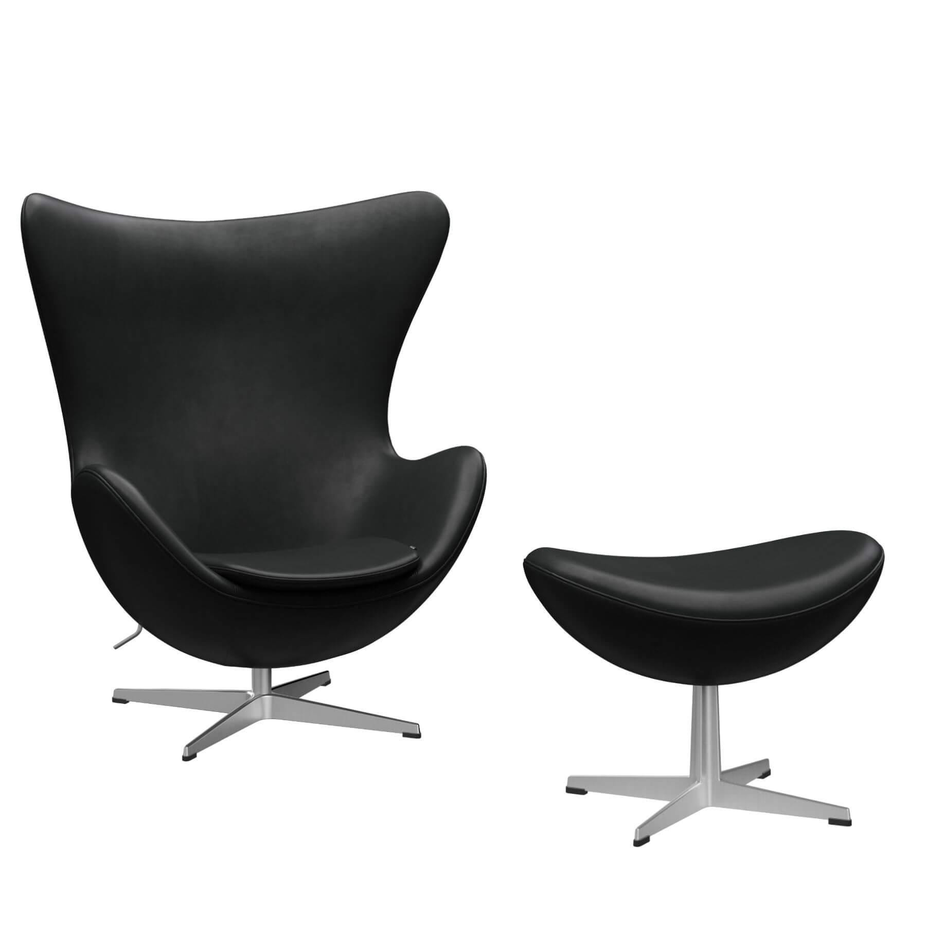 Fritz Hansen Egg Lounge Chair With Footstool Brushed Matt Brace Leather Black Designer Furniture From Holloways Of Ludlow