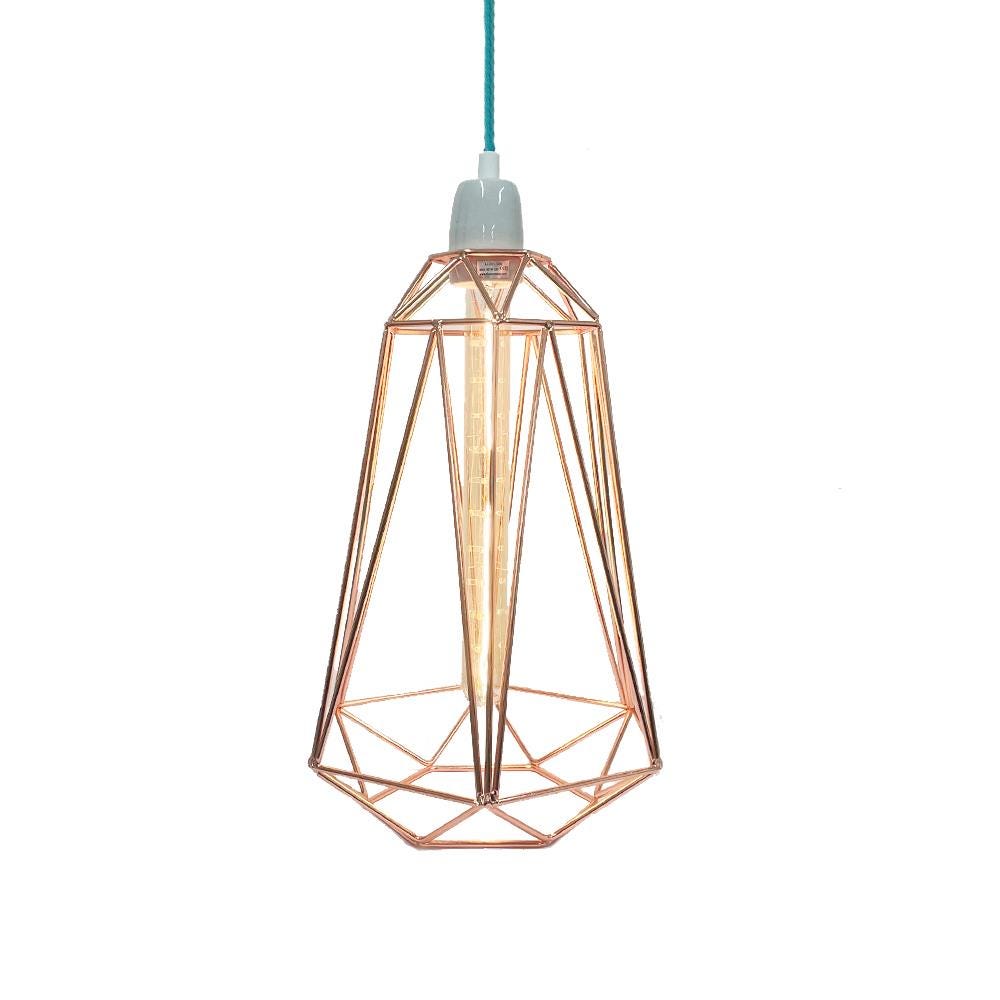 Diamond Cage Pendant Light Large 5 Copper With Blue Cable Designer Pendant Lighting