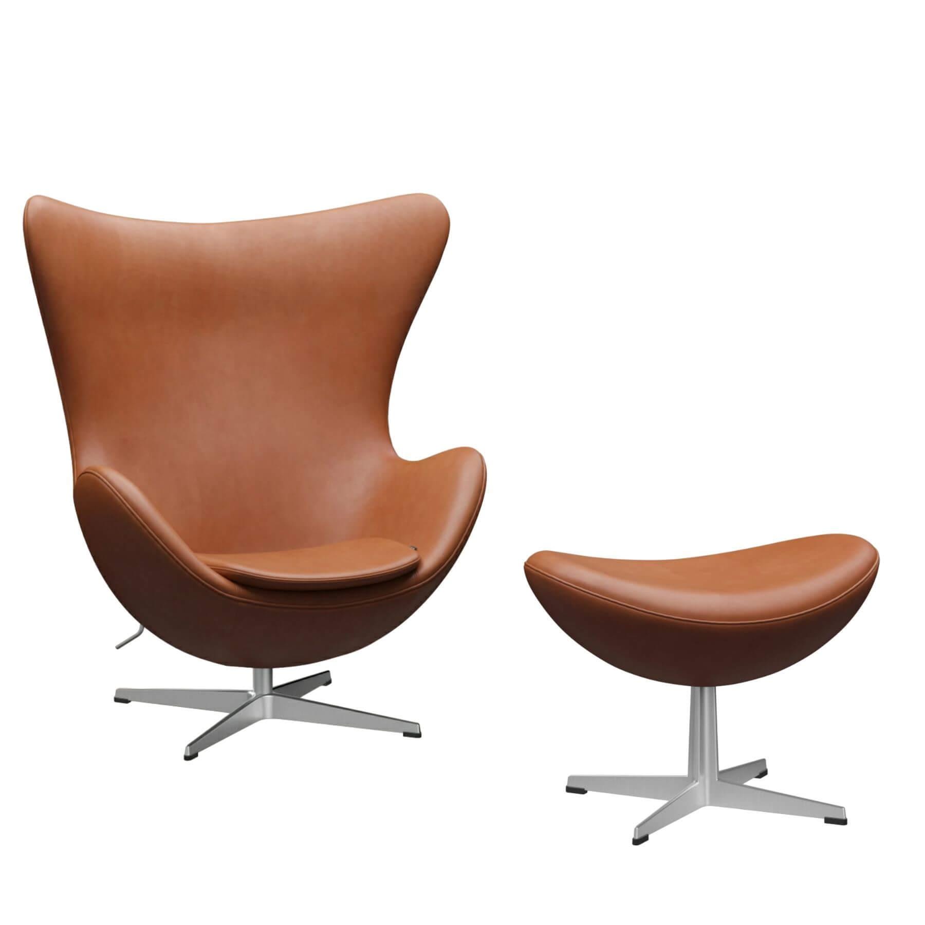Fritz Hansen Egg Lounge Chair With Footstool Brushed Matt Grace Leather Walnut Brown Designer Furniture From Holloways Of Ludlow