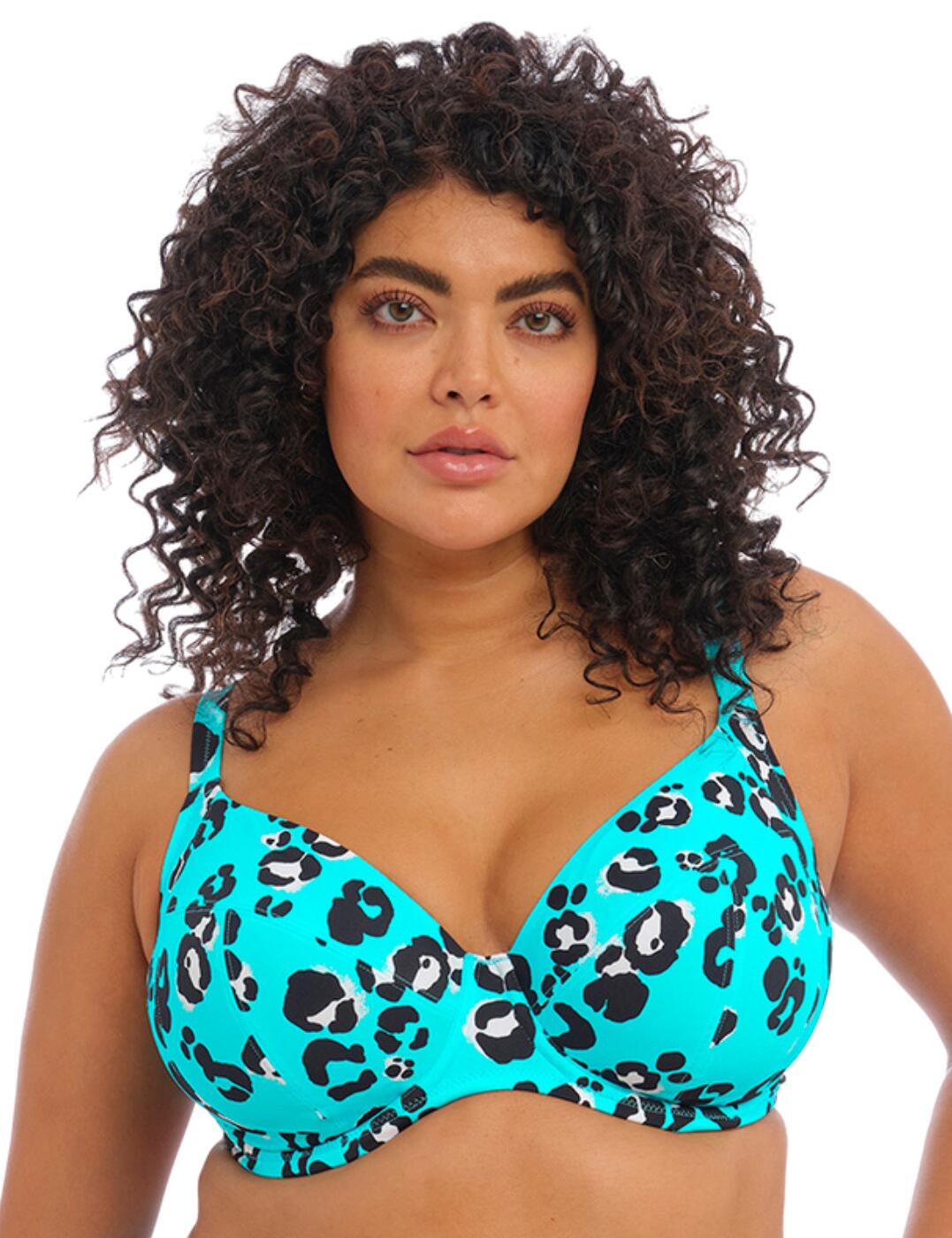 Be bold with Elomi's Kotiya collection this season. This plunge bikini top features an eye-catching animal print design that is bound to turn heads on your next vacation. Featuring underwired, non-padded cups for a supportive and lifted look to your beautiful curves that will leave you feeling confident when lounging poolside. Secured at the rear with a classic back clasp fastening for a snug fit and includes adjustable shoulder straps for a fit you can tailor to your own individual preference. This piece is crafted with a lightweight LYCRA® XTRA LIFE™ to provide the utmost comfort with the neckline boasting hidden elastic for ease of fit. To complete the look snap up the available items from the striking Kotiya range.  Plunging neckline Back clasp closure Chic animal print Adjustable shoulder straps Underwired Crafted with lightweight LYCRA® XTRA LIFE™ Elastic on neckline Fully lined Non-padded cups Matching coordinates available Country of origin: Sri Lanka Composition: 84% Polyamide &pipe; 16% Elastane Listed in UK sizes  59515-104223-1363799 800902 Plunge Bikini Top