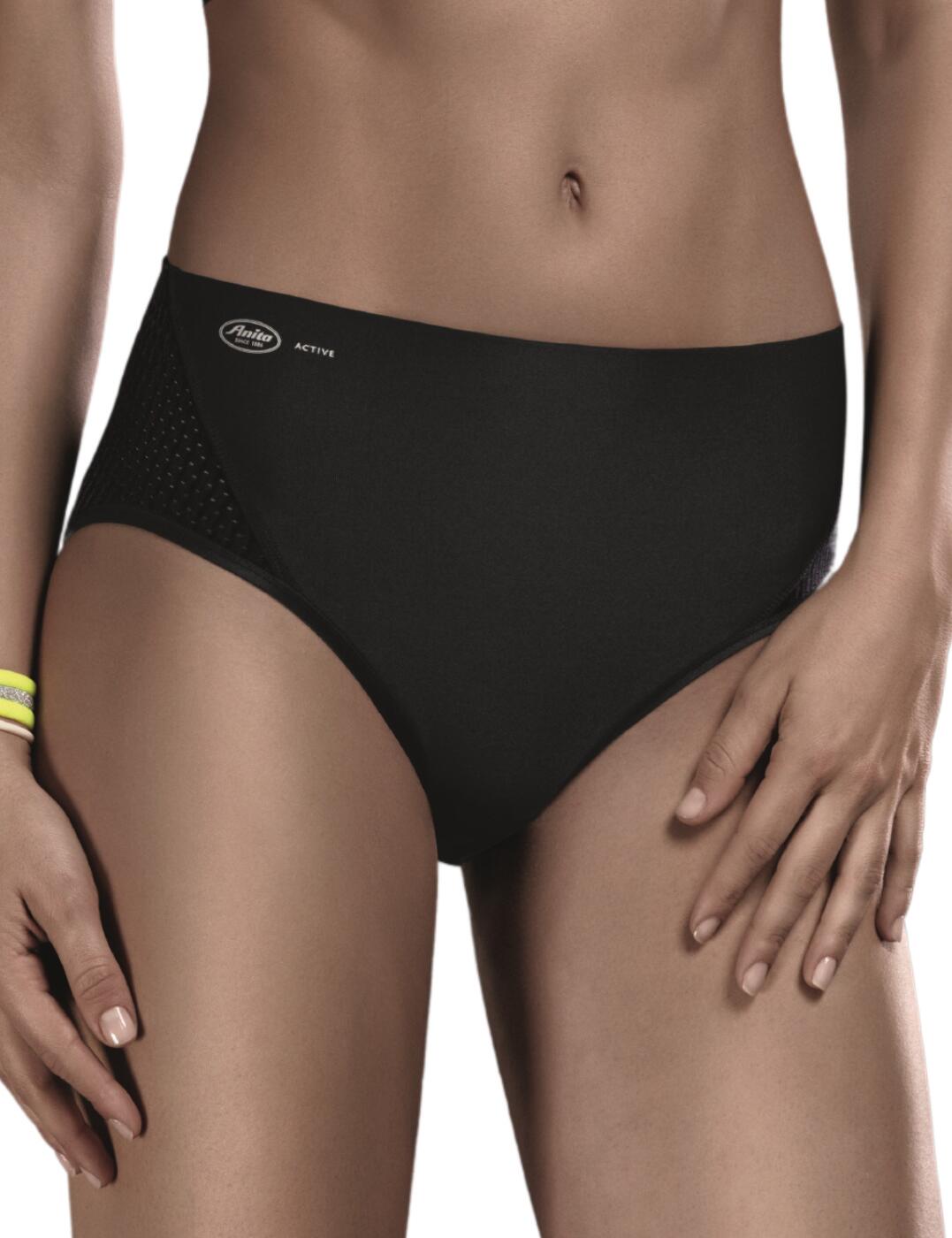These sports panties are by Anita active and are perfect for exercising. The briefs are high-waisted and are super breathable and skin-friendly. It has a double-layered front section which is seamless creating a comfortable fit. To the side, there are airy mesh inserts that run to the rear giving additional support. The brief is quick-drying, making sure you stay dry throughout. Offering full rear coverage.
