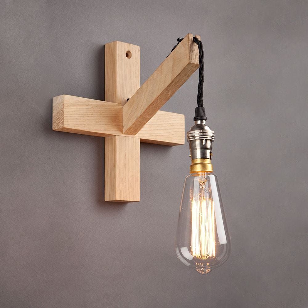 Old School Electric Oak Bulb Wall Light Black Flex With Polished Nickel Fittings And E27 Bulb As Shown Light Wood