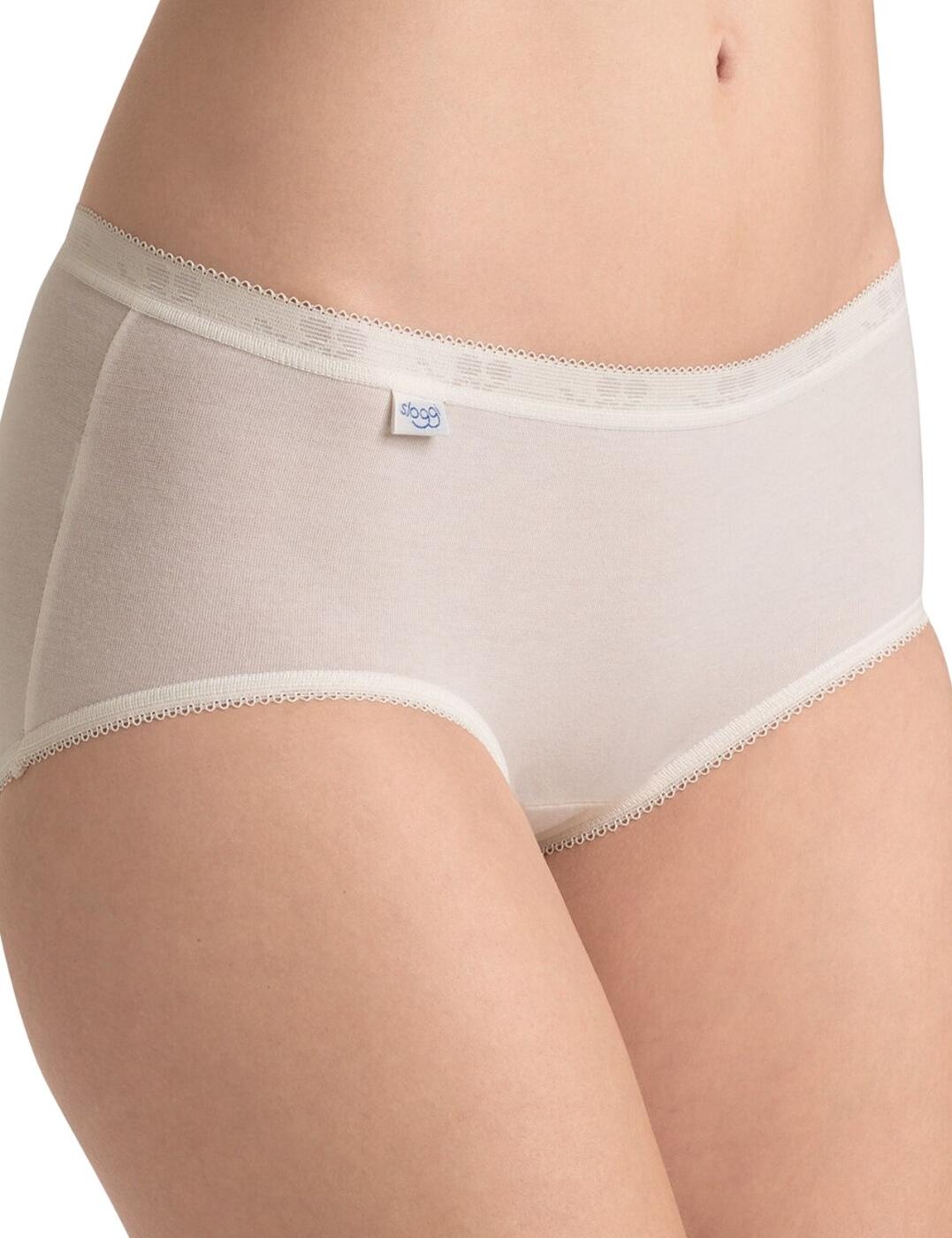 Are you a fan of cotton underwear? Look no further, these Sloggi Midi briefs will meet all your cotton knicker dreams with 95% cotton fabric content. Giving you good coverage and extra-soft seams, these will become your new favourite.  Everyday briefs Sloggi branded tag on waistband Extra-soft seams Full rear coverage Part of Basic+ range Composition - 95% Cotton &pipe; 5% Elastane  Listed in UK sizes  47987-87380-1157601 10005038  Brief
