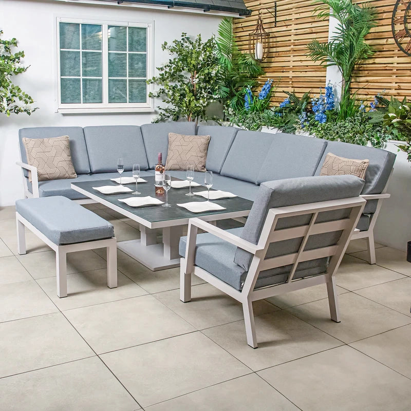 Bracken Outdoors Miami Light Aluminium Rectangular Corner Set with Adjustable Table Bench...