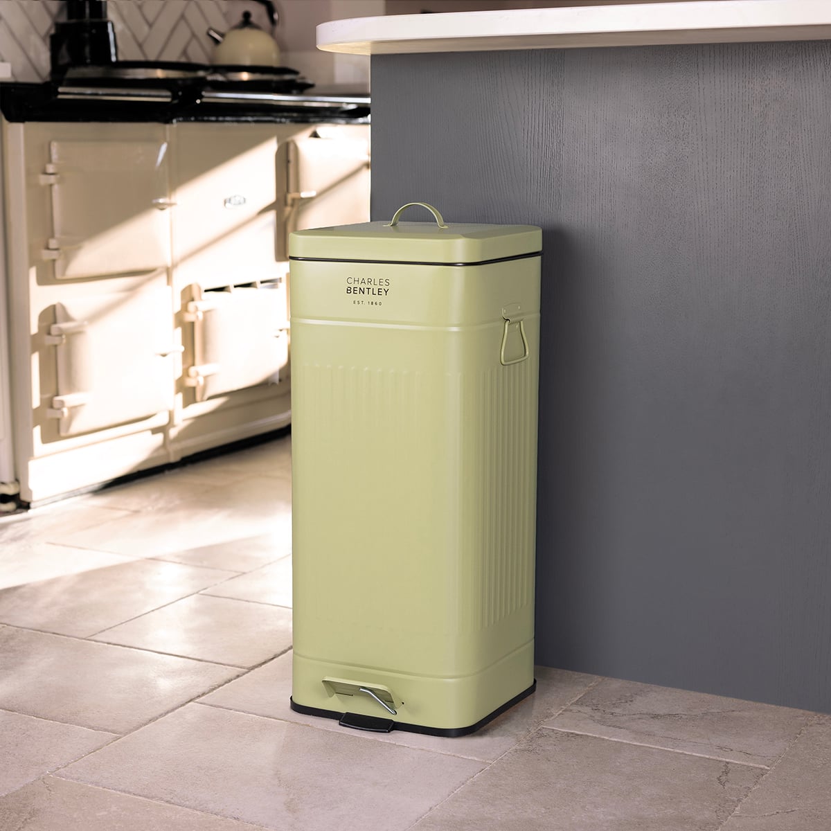 Image of 30L Square Retro Kitchen Pedal Bin Sage Green