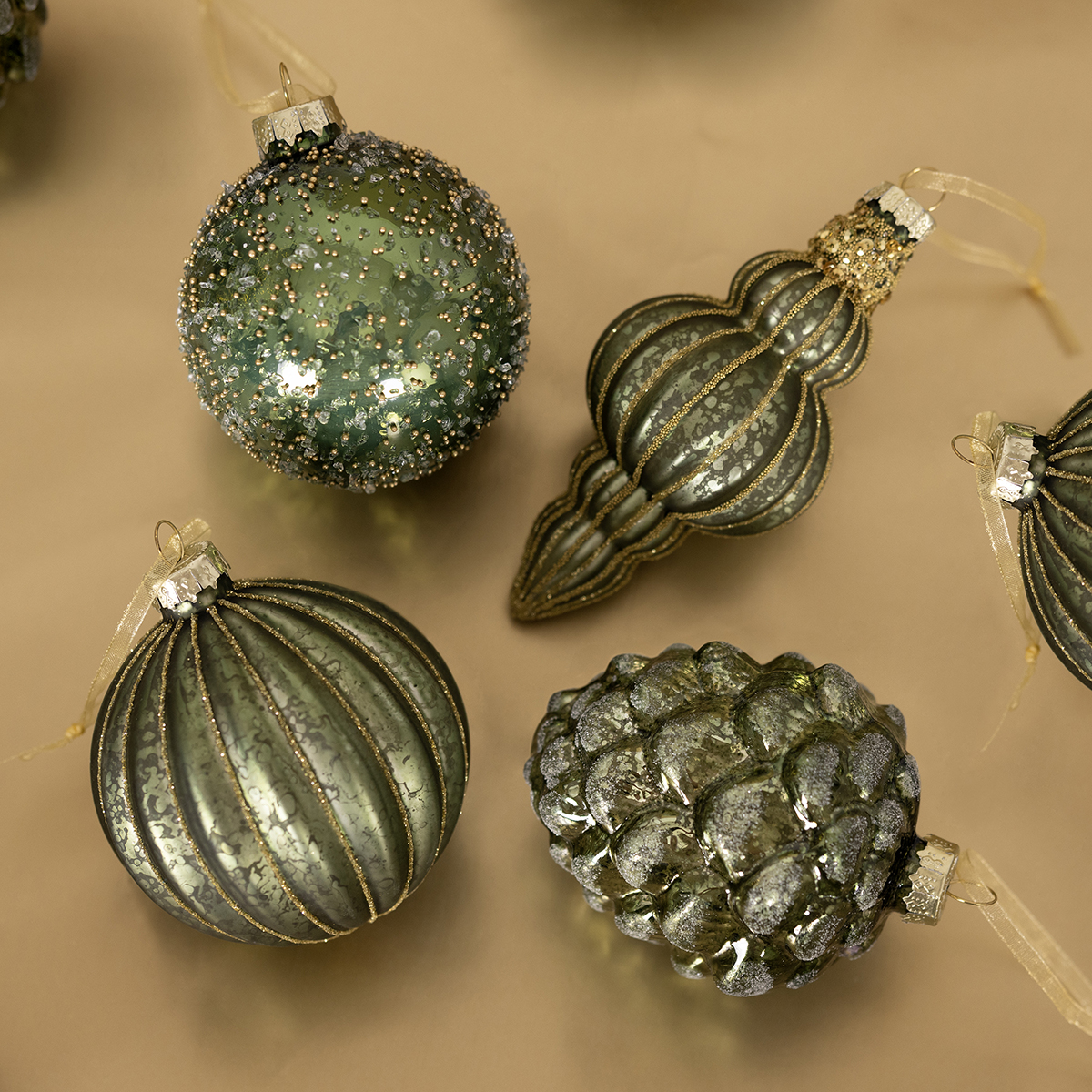 Image of 12 Piece Green Glass Bauble Collection