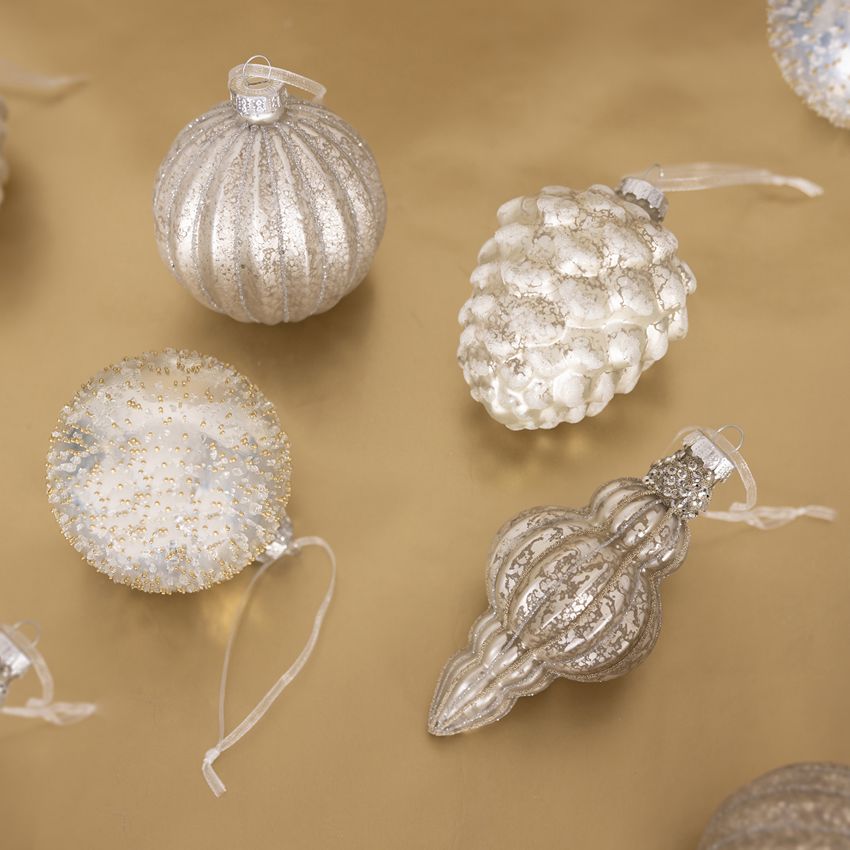 Image of 12 Piece Champagne Gold Coloured Glass Bauble Collection