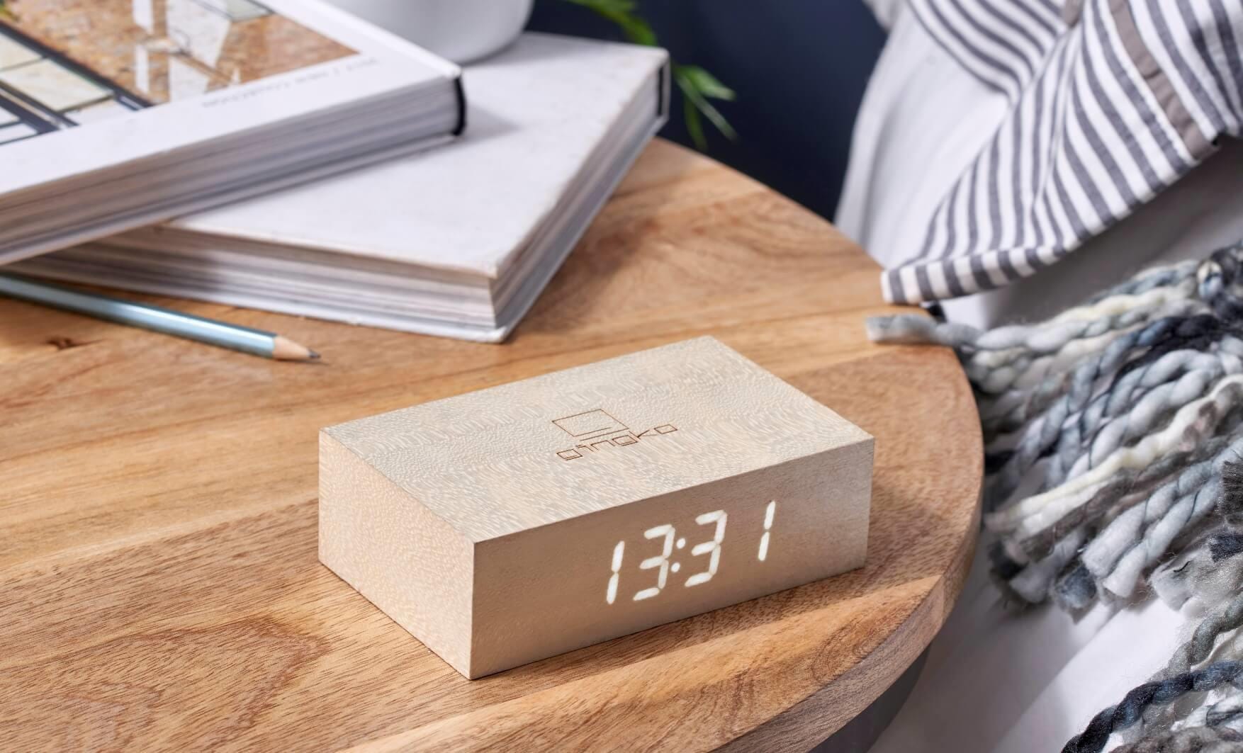 Flip Click Clock White Maple Light Wood