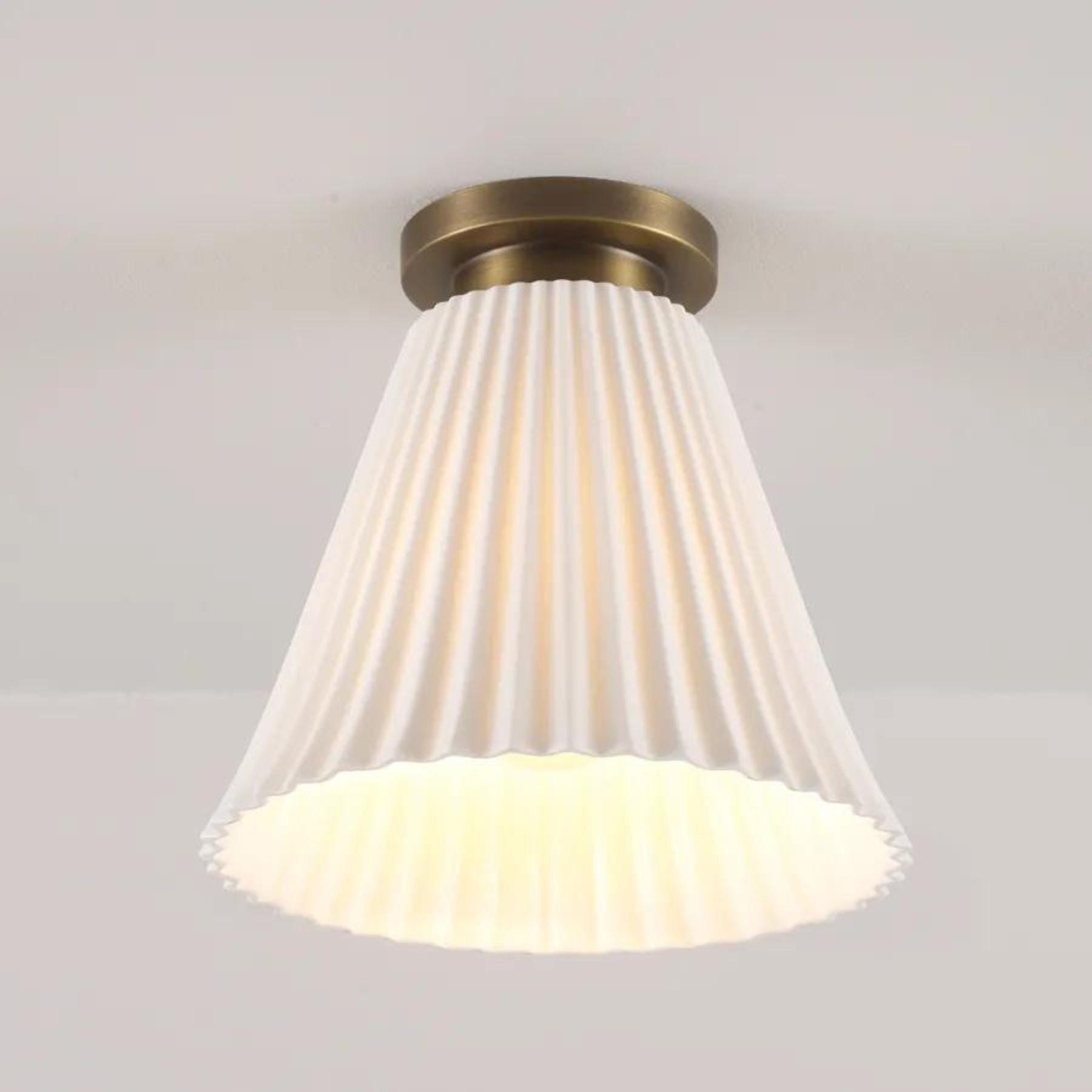 Original Btc Hector Pleat Ceiling Light Large Antique Brass White