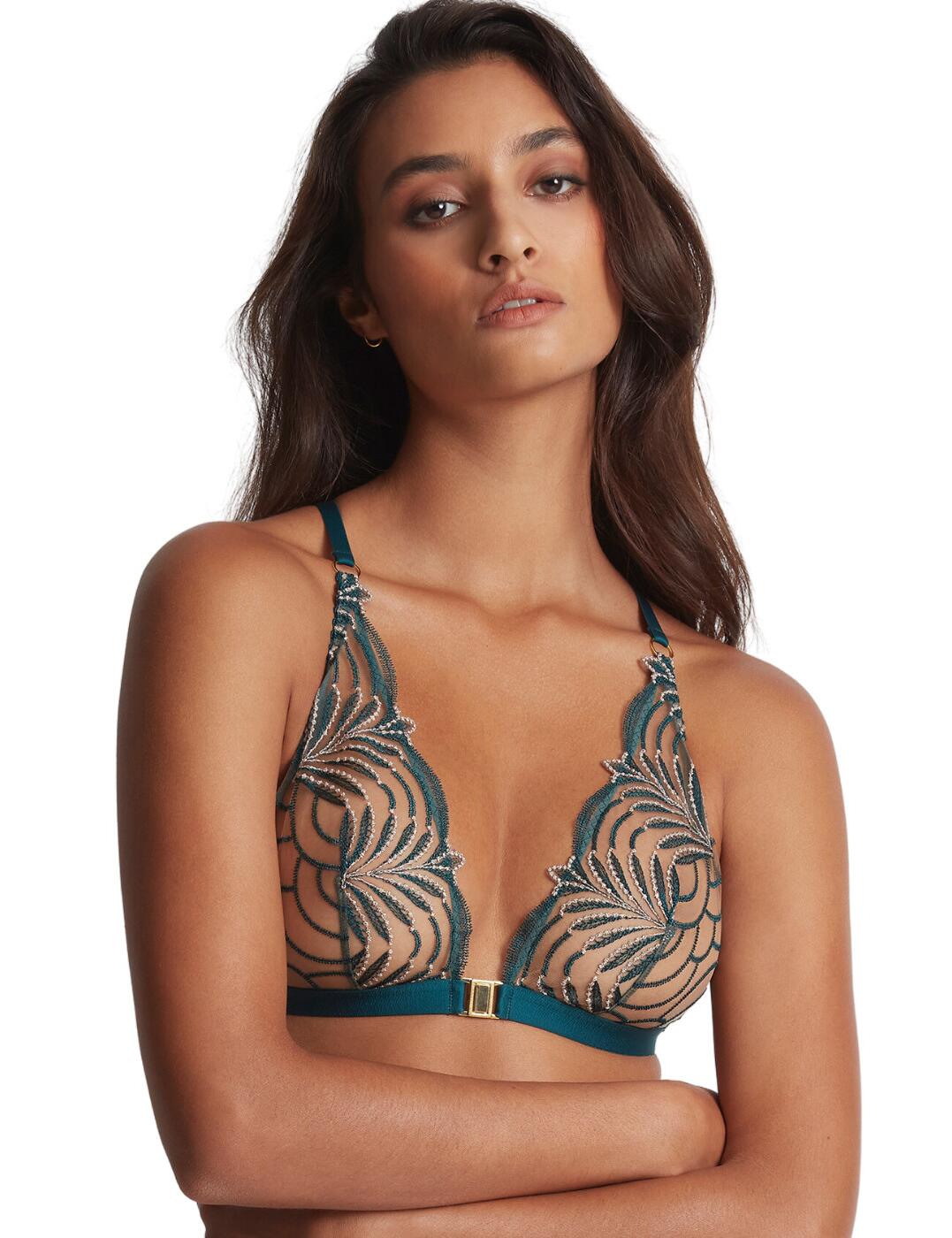 Feel fabulous this season and take advantage of this luxurious Hypnolove collection by Aubade. Be unique with this stunning bralette that features a front clasp fastening, plunging neckline, non-padded cups and wireless design for a flattering and comfortable fit. This piece has an adjustable racerback strappy detail - ideal for an amazing backless top, creating a fashionable and stylish outfit. This look has feminine elegant embroidery with metallic detailing and a satin ribbon underband, creating that luxurious feel. To complete this set, snap up the matching available coordinates from the Aubade Hypnolove range.  Stunning bralette Plunging neckline Front clasp fastening Non-padded Wireless Adjustable straps Feminine embroidered detail Scalloped edges Metallic thread Satin ribbon underband Racerback strappy detail Non-stretch Lycra tulle material Matching coordinates available Country of origin: Tunisia Composition embroidery: 77% Polyester &pipe; 23% Polyamide Listed in UK sizes  59688-104433-1367211 LD10B Bralette