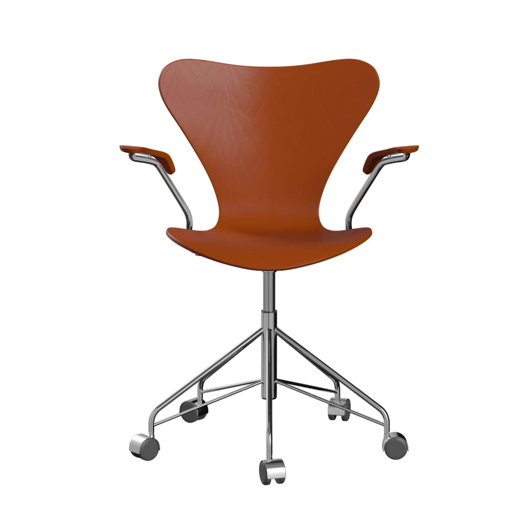 Fritz Hansen Series 7 Swivel Armchair Coloured Veneer Paraside Orange Designer Furniture From Holloways Of Ludlow