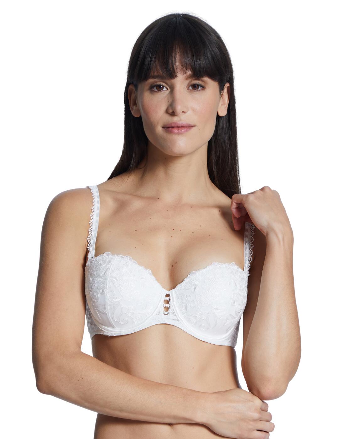 Enjoy your special day wearing luxurious French underwear by Aubade. The Pour Toujours collection features a blend of modern and traditional styling. Feminine floral Cornely embroidery is trimmed with fine Guipure lace adding a luxurious touch. The comfort moulded bandeau bra offers the perfect blend between coverage and cleavage. A flirty cut-out design between the cups adds a sexy finish. The cups are underwired for excellent support and uplift allowing for a rounded shape. The straps are fully adjustable and detachable for an individual fit and this elegant bra fastens with a hook and eye closure. Be sure to complete the look with the matching coordinates.  Elegant bridal lingerie Beautiful floral embroidery Underwired cups Non-Padded cups Adjustable and removable straps Composition: Embroidery: 42% Polyester &pipe; 41% Polyamide &pipe; 17% Elastane Listed in UK sizes  48667-88345-1171082 TC06-02 Moulded Bandeau Bra