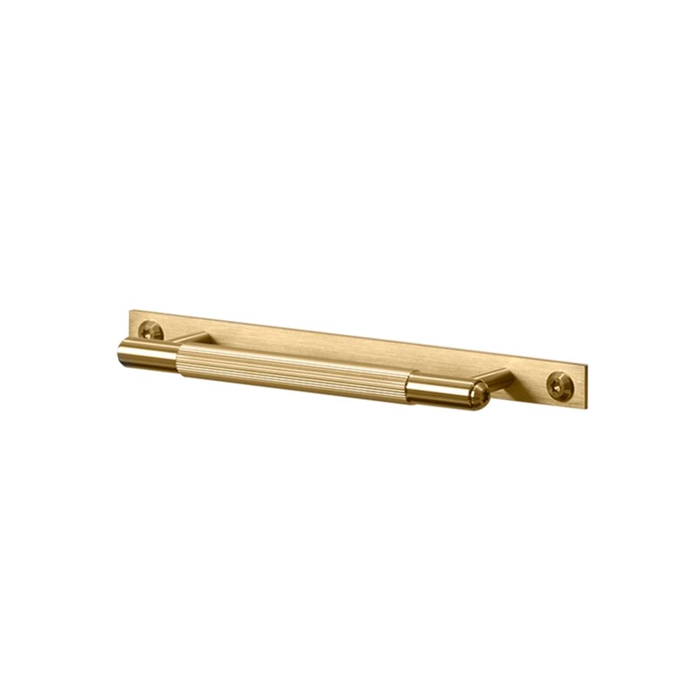 Pull Bar Small With Plate Linear Pattern Brass