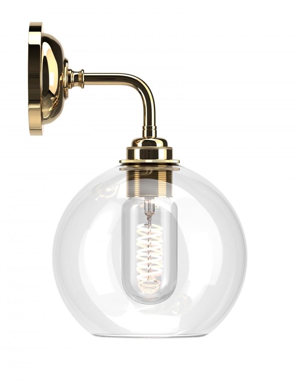 Hereford Globe Wall Light Clear Polished Brass